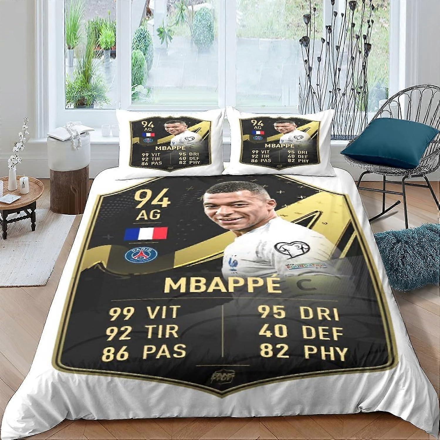 Kerota Kylian Mbapp Captain Duvet Cover Bedding Set with Zipper France Football Star Duvet Cover with Pillowcases,-100% Microfiber Single135x200cm