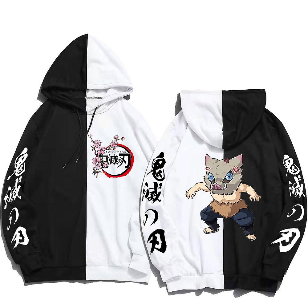 Redkid Anime Demon Slayer Inosuke Hashibira Graphics Hoodie Pullovers Casual Fashion Sweatshirts Anime Clothes Streetwear Patchwork Top DP-Black3 XS