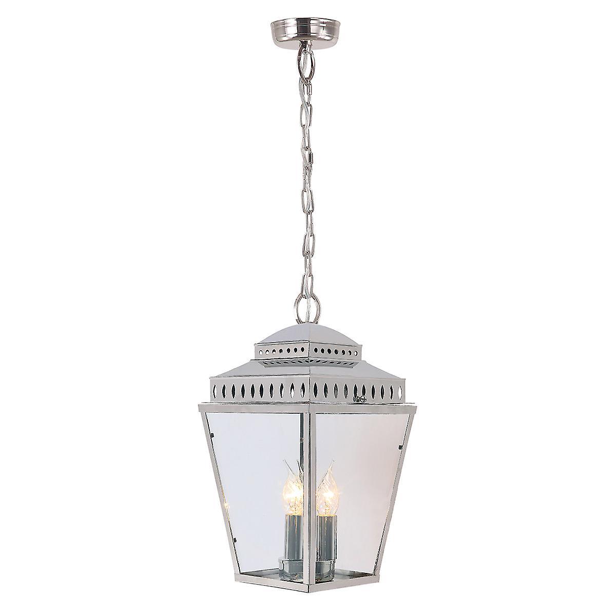 Mansion House 3 Light Outdoor Ceiling Chain Lantern Polished Nickel IP44 E14