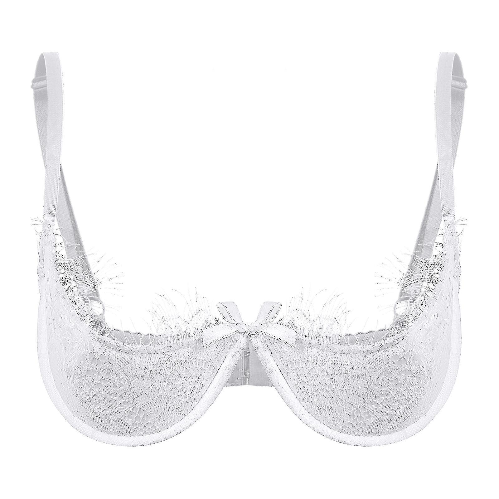 Womens Lingerie Open Chest Bras 1/2 Cup Push Up Underwire Lace Bra Adjustable Strap Sponge Padded Brassiere Underwear Banmo White C D