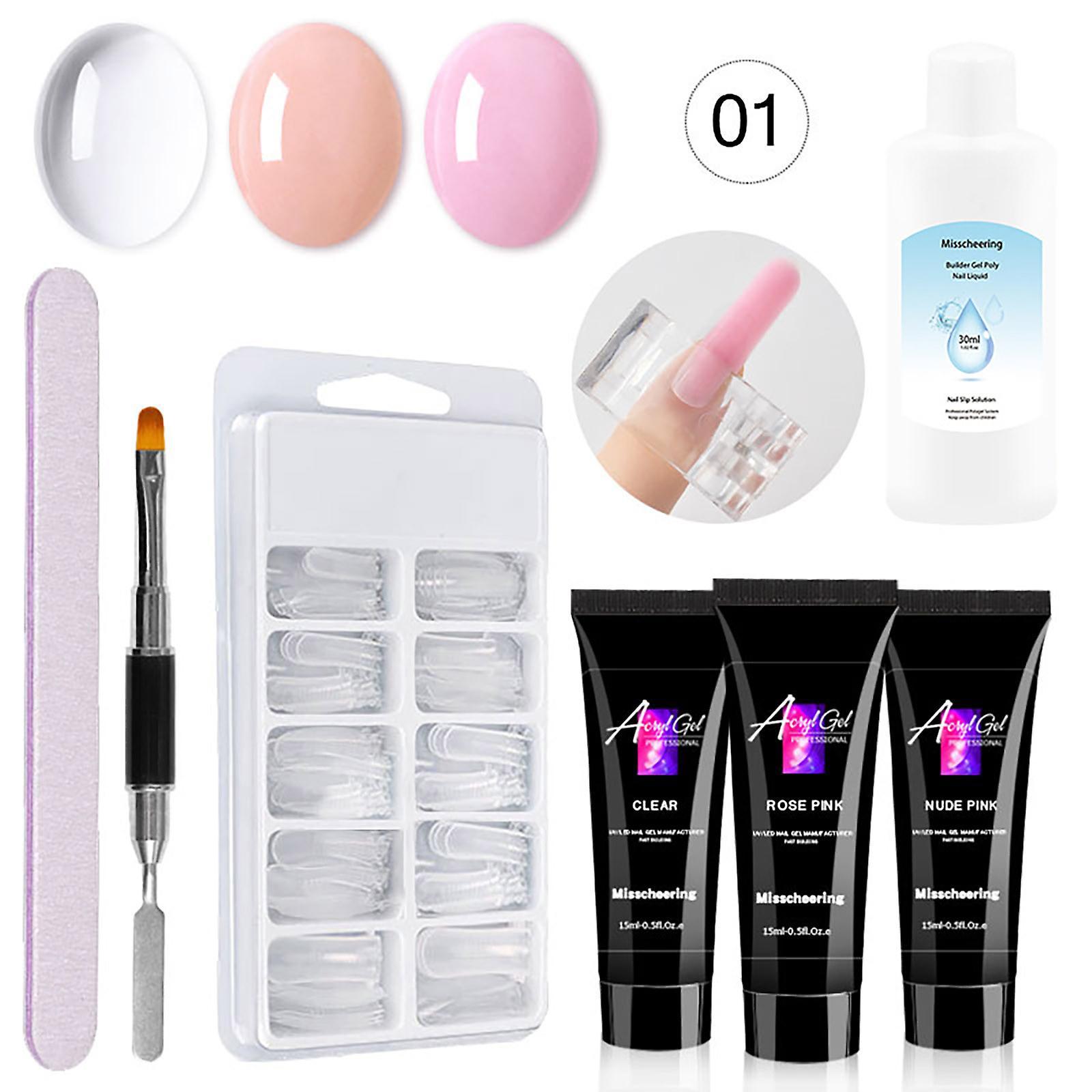 Hefansi 45ml Nail Art Extension Gel Nail Double Brush Nail Art Crystal Set