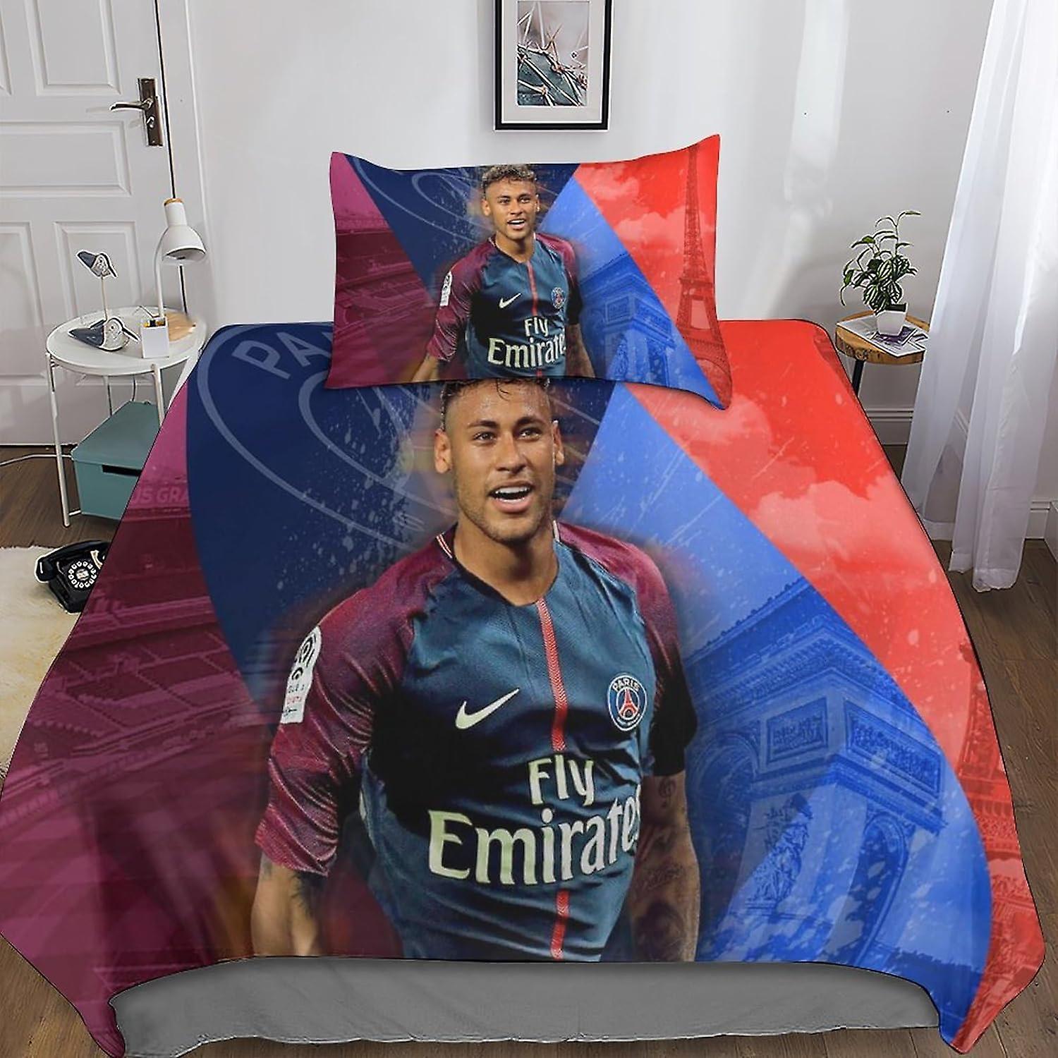 Kerota Neymar Jr Bedding Set Duvet Cover 3D, Printed 2 Pieces, Microfiber Bedding Duvet Cover with Zipper Closure Pillowcases Single Single135x200cm