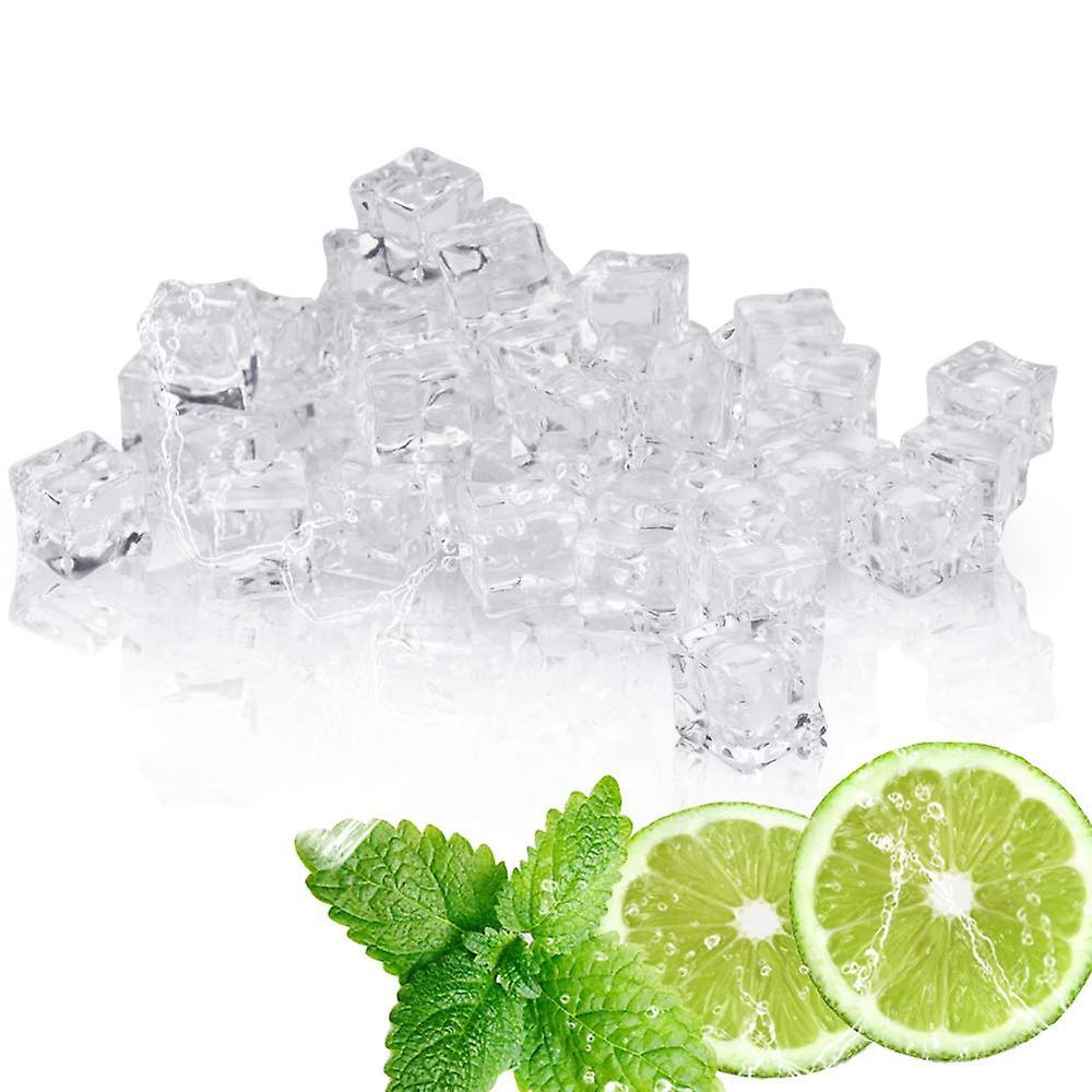 Elsavct 100PCS 20*20mm Artificial Acrylic Ice Cubes Clear Fake Ice Cubes Diamonds Plastic Ice Cubes Fake Crushed Ice for Home Decoration