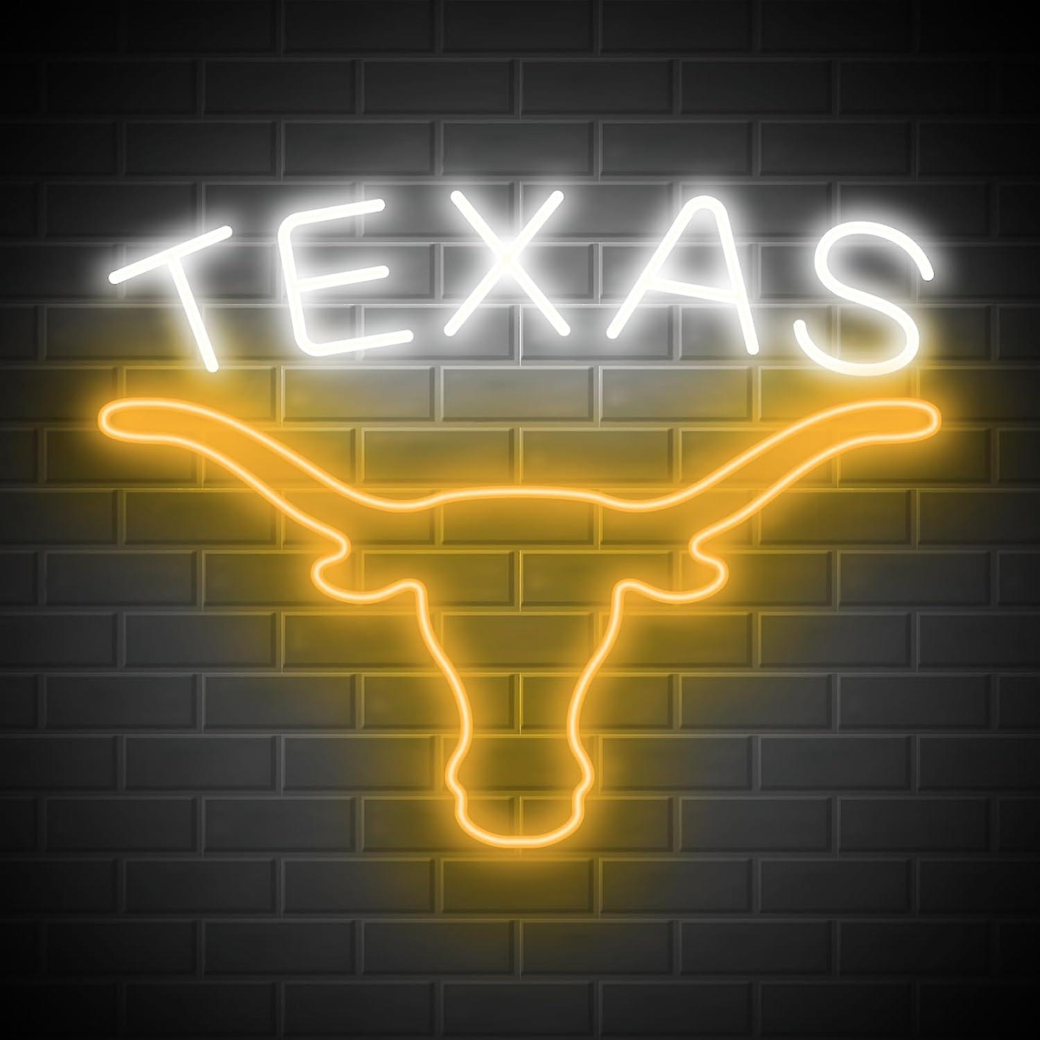 Menghui TEXAS Longhorn Neon Sign for Wall Decor -Adjustable Brightness LED Bull Neon Light Signs, Cow Neon Signs - USB Powered Hanging Neon Sign fo...