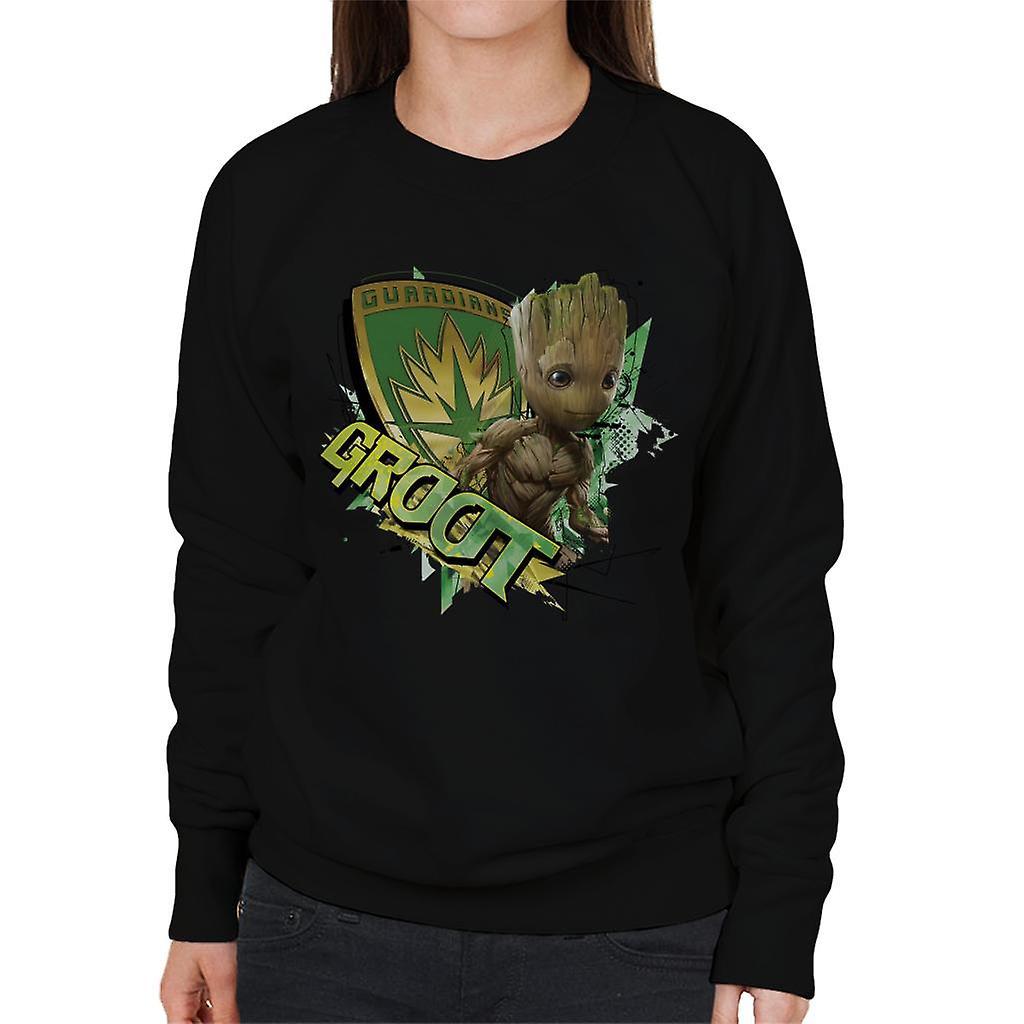 Marvel Guardians Of The Galaxy Vol 2 Shield Groot Women's Sweatshirt Black X-Large