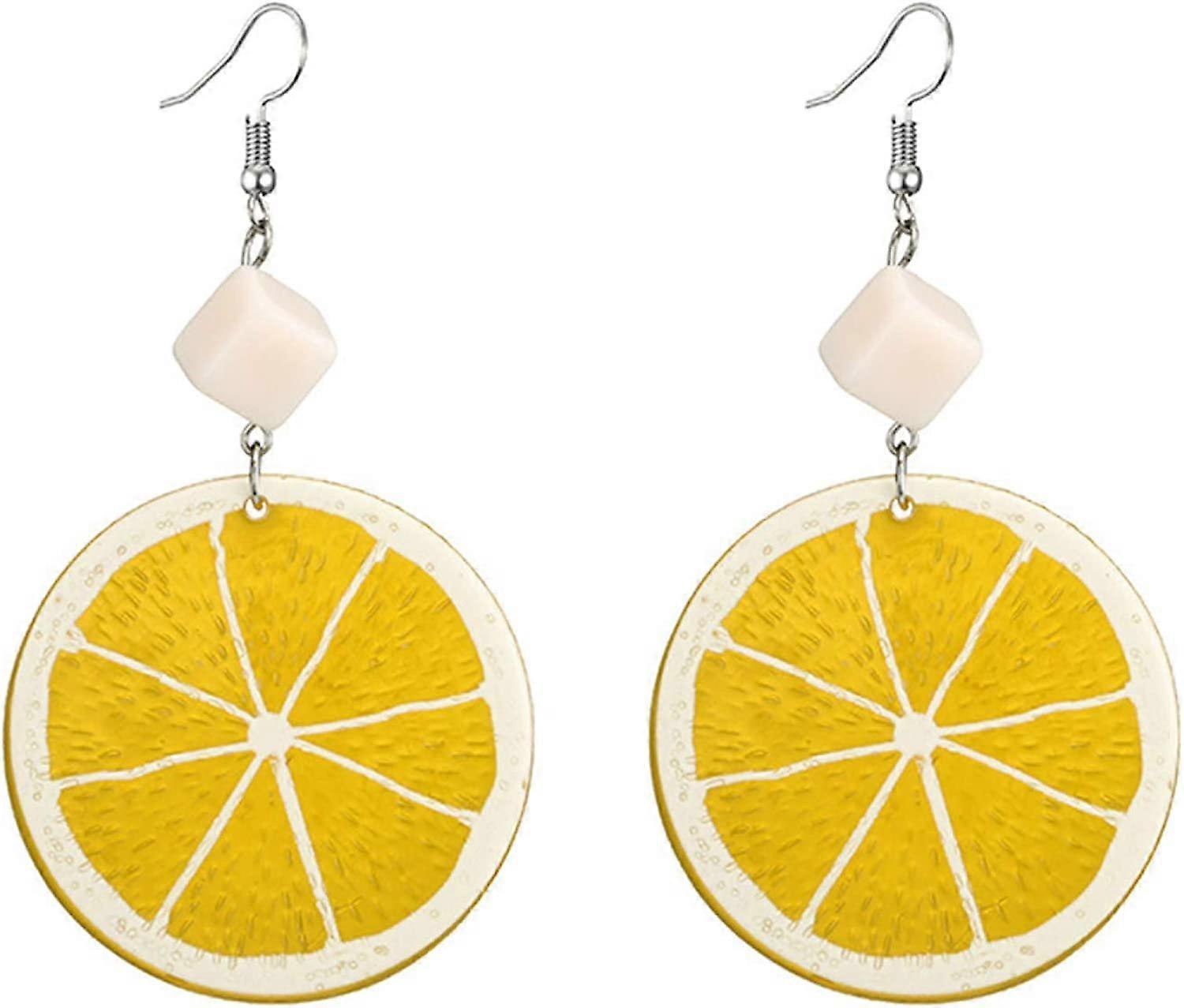 Ubiuo Lovely Lemon Orange Slice Hook Earrings Acrylic Fruit Jewelry Party Gift for Women Men Girls Boys Yellow