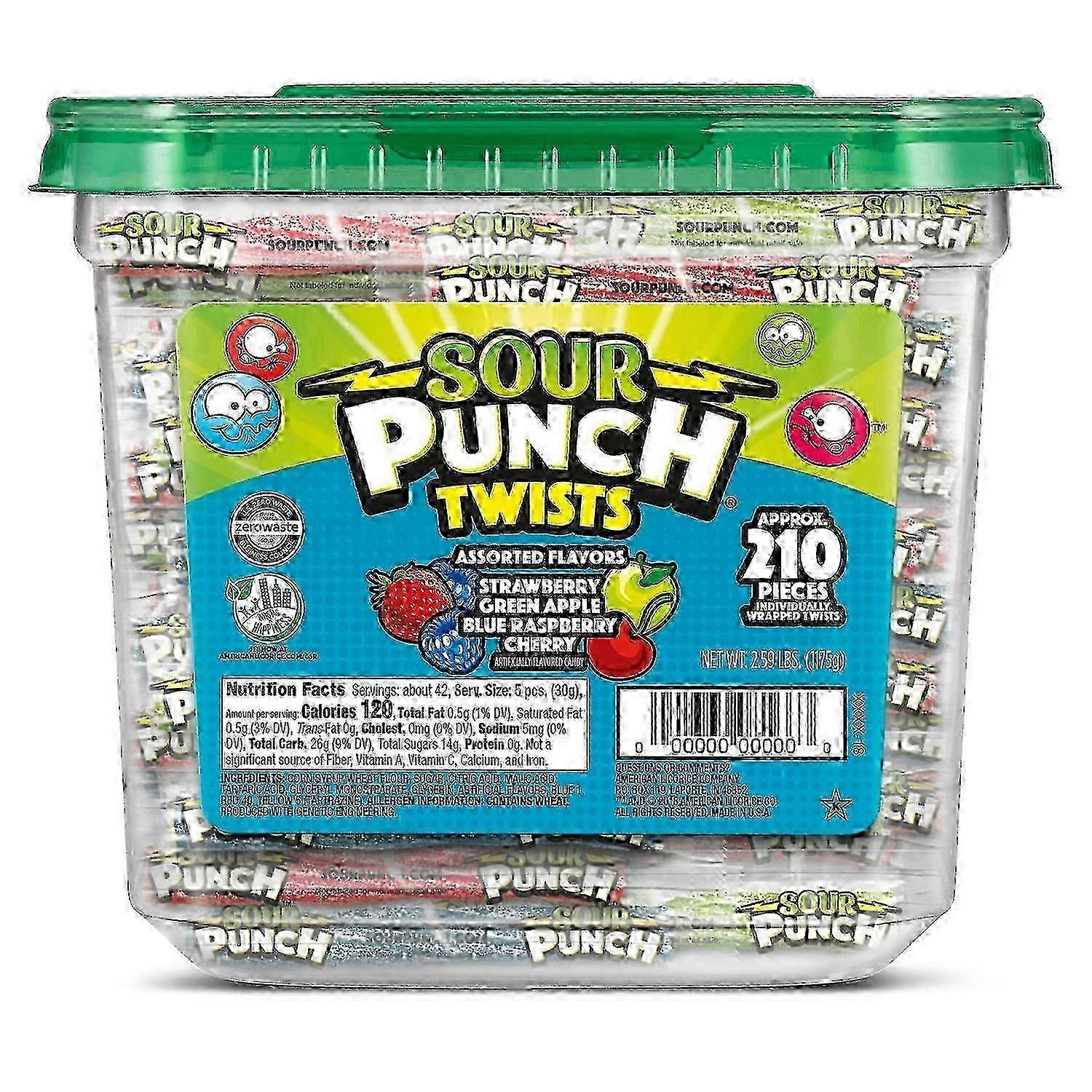 Sour Punch Twists Bulk Candy Jar, Assorted Flavors, 210 Ea