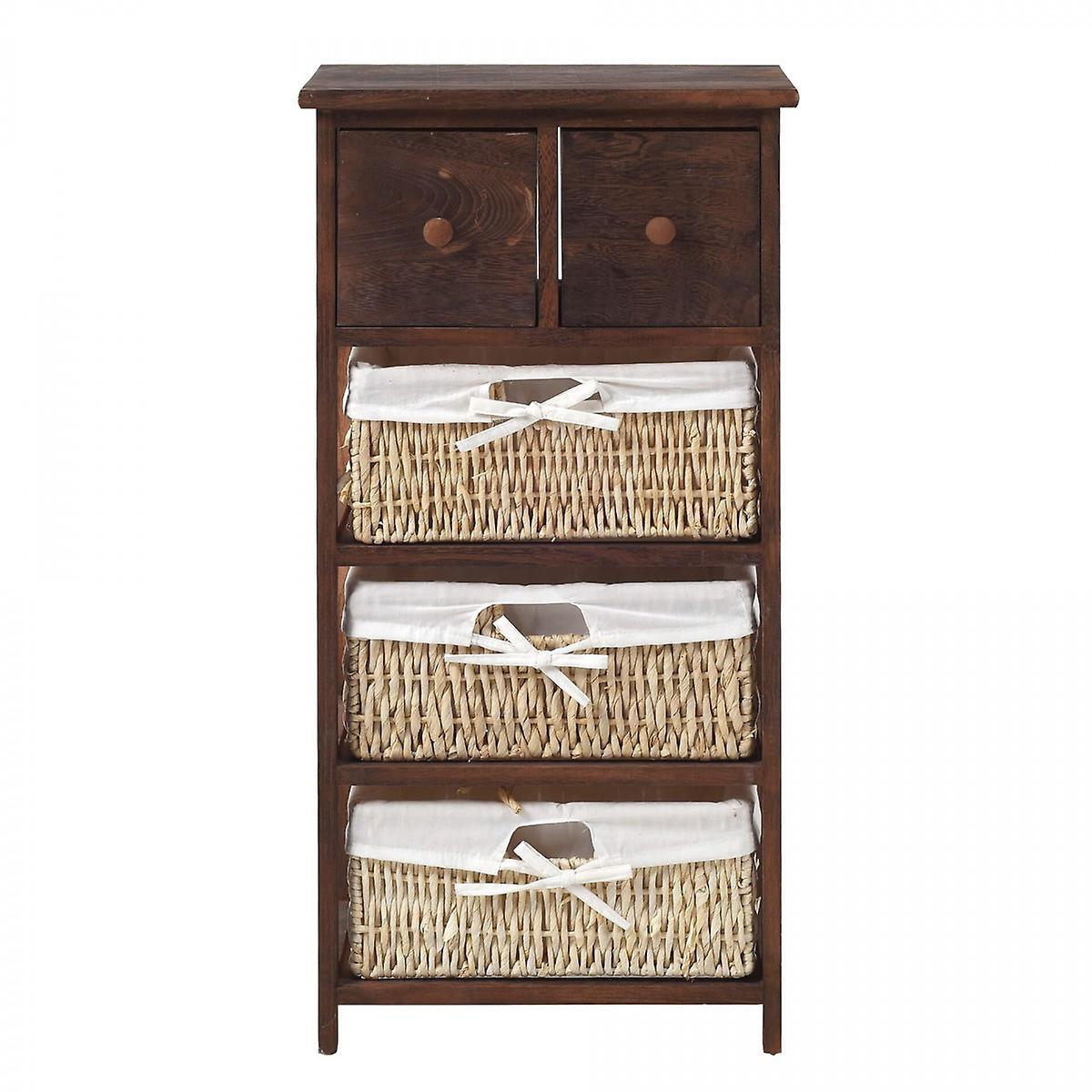 Mobili Rebecca Rebecca Furniture Cassettiera 3 Baskets 2 Green Wood Drawers Brown 80x40x27