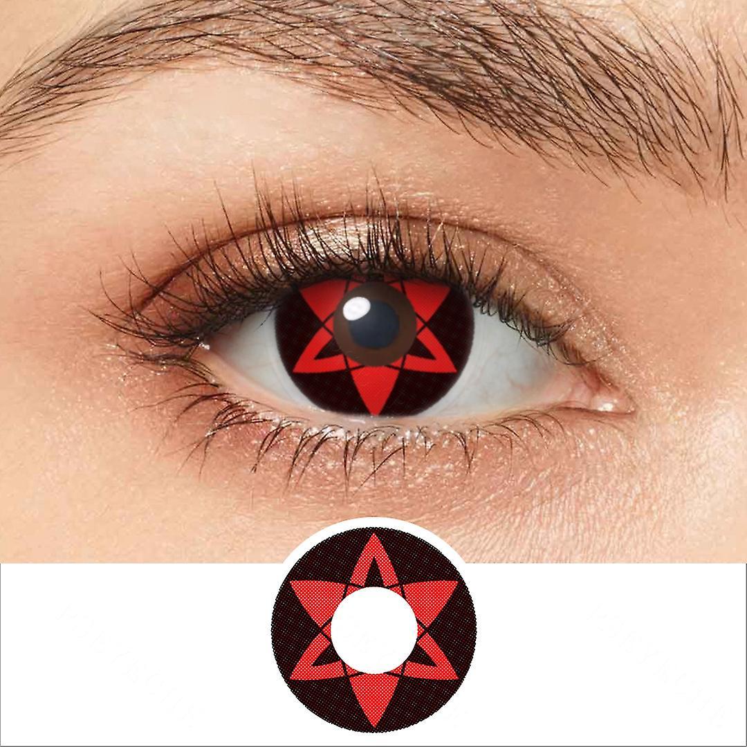 Otwoo Sharingan Eye Halloween Contact Lenses For Eyes 1 Pair Yearly Lens Anime Cosplay Red Colored Contact Lenses Fashion Accessories Hexagram Cospaly