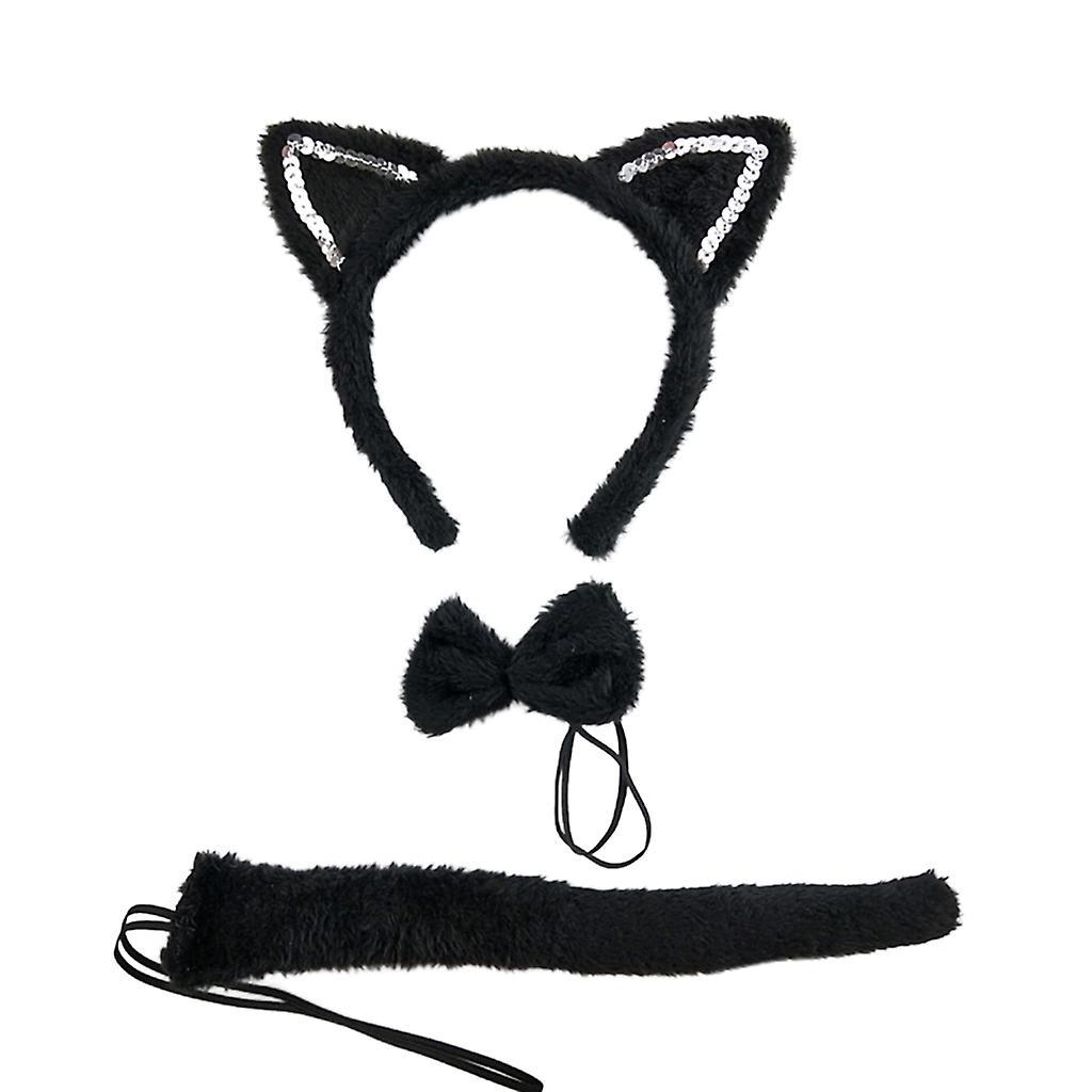 unbrand Cats Costume Set Cats Cosplay Costume Sexy Tail Bowtie Cats Ear Headband Black