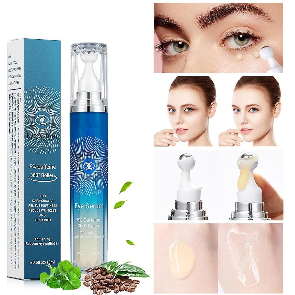 Frusde 5% Caffeine Eye Serum, Anti-aging Hydrating Eye Serum, Eye Roller Serum For Dark Circles Puffiness Wrinkles Fine Lines Pigmentation 2Pcs