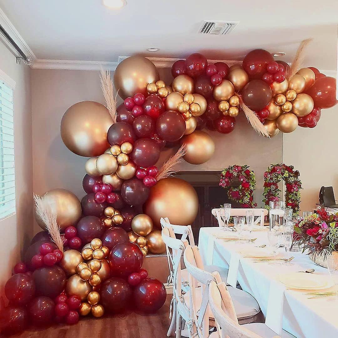 Heytea 118pcs Burgundy And Chrome Gold Balloons Garland Arch Kit For Wedding Bridal Girl Birthday Party Celebration Baby Shower Ceremony (burgundy)