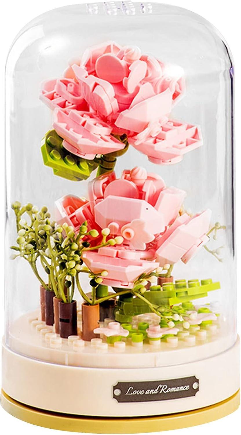 Liangnv Building Blocks Flowers Bouquet Set With Music Box And Dust-proof Dome,simulation Artificial Particle Flower Collection Construction Buildi...