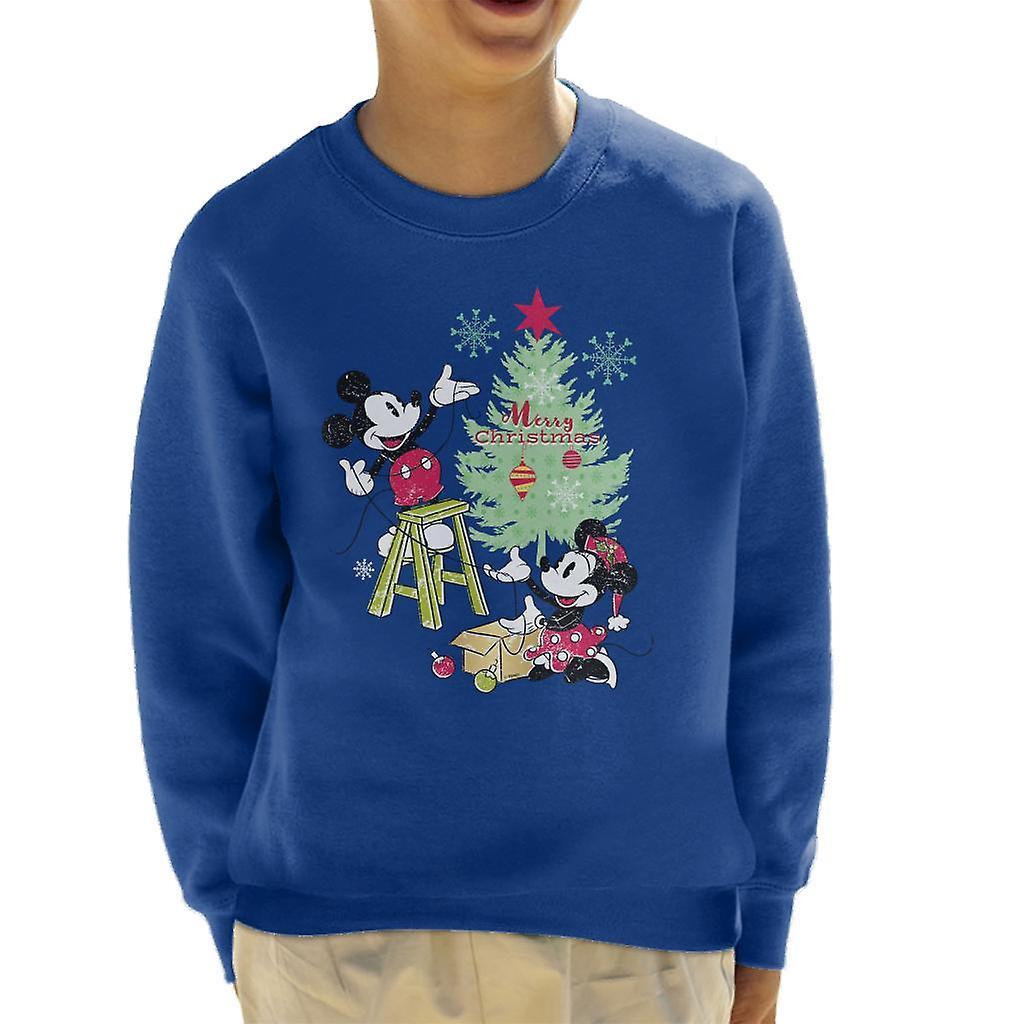 Disney Christmas Mickey And Minnie Mouse Decorating Kid's Sweatshirt Royal Blue X-Small (3-4 yrs)