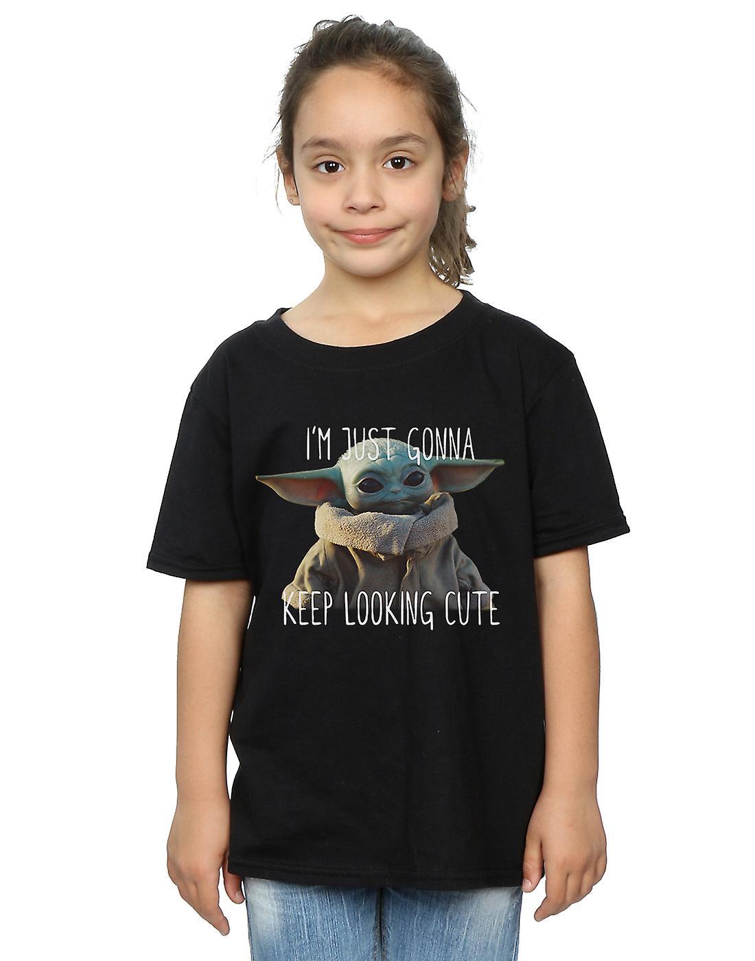 Absolute Cult Star Wars Girls The Mandalorian Keep Looking Cute T-Shirt Sport Grey 5-6 Years