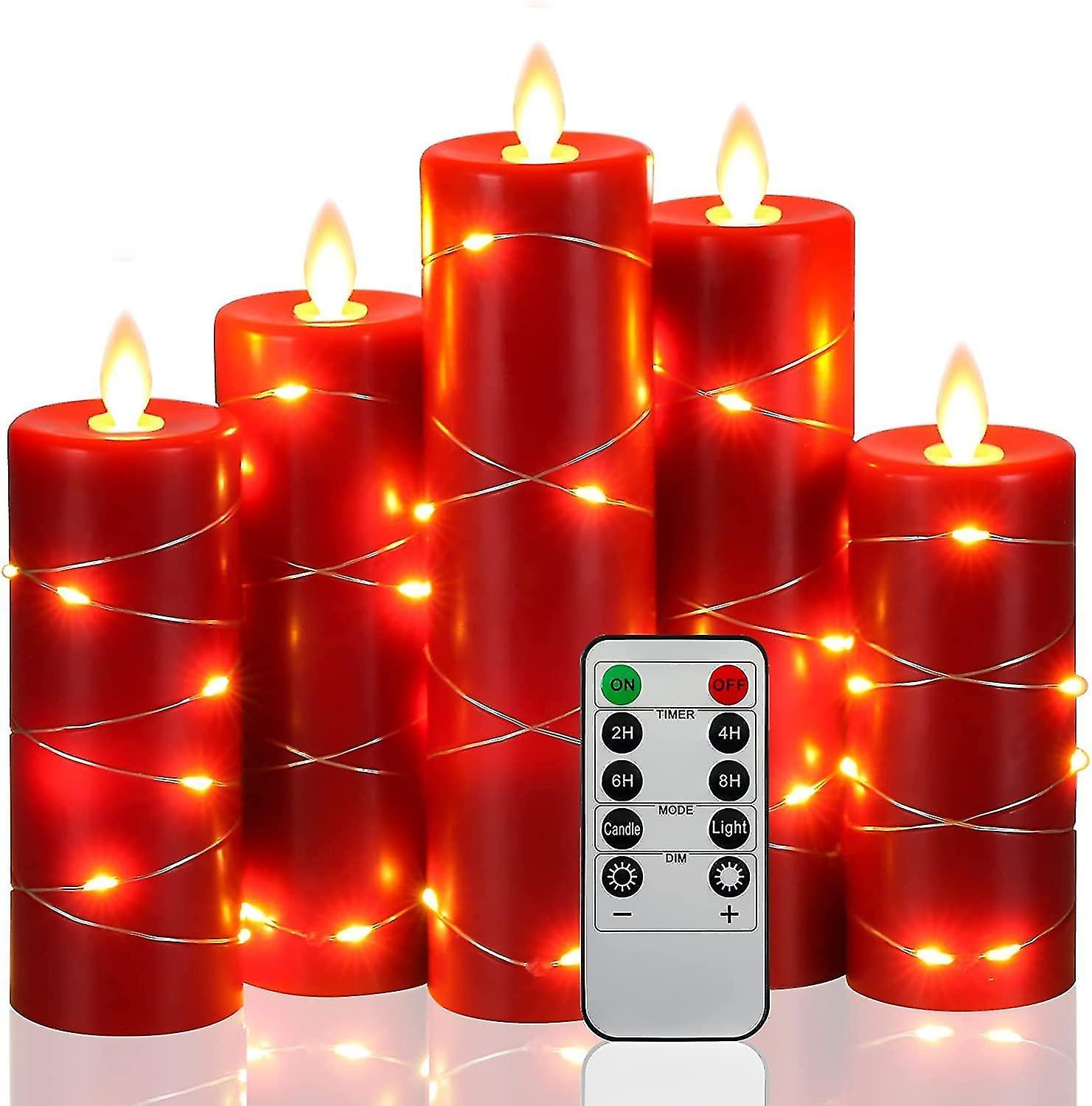 Bugu Red Da By Led Candle Lights Set Of 5 With String Lights, 360 Degree Viewing Angle, With Starry String Lights, With 10 Key Remote Control, Real...