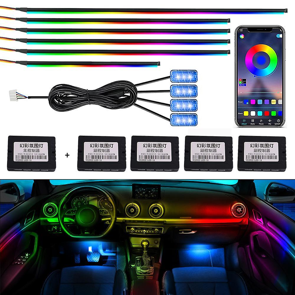 Muggys 18 In 1 Symphony Car Ambient Light Rgb 64 Color Interior Decoration Acrylic Strip Light By App Control Decorative Lamp Dashboard Symphony 21...