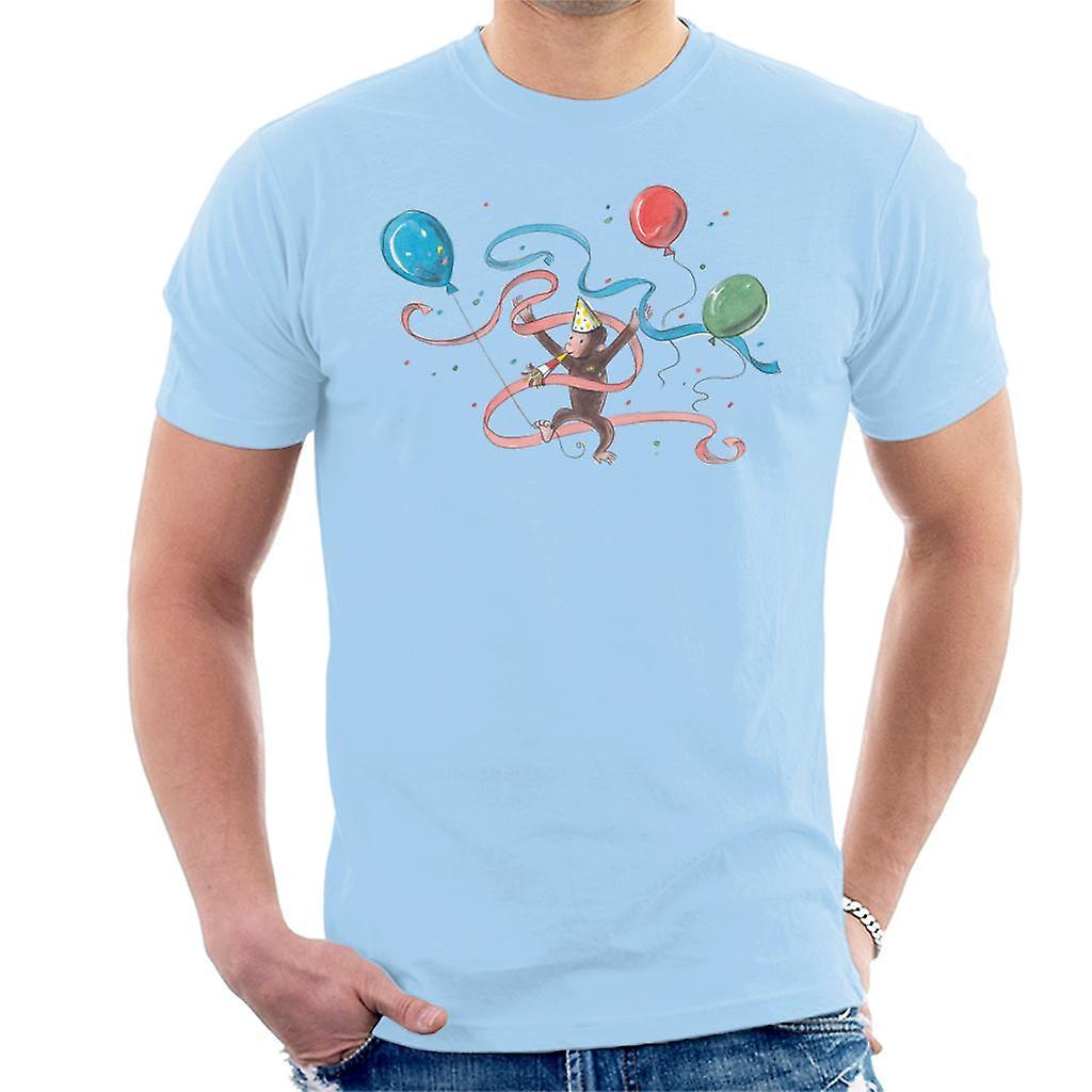 Curious George Party Balloons Men's T-Shirt Sky Blue Small