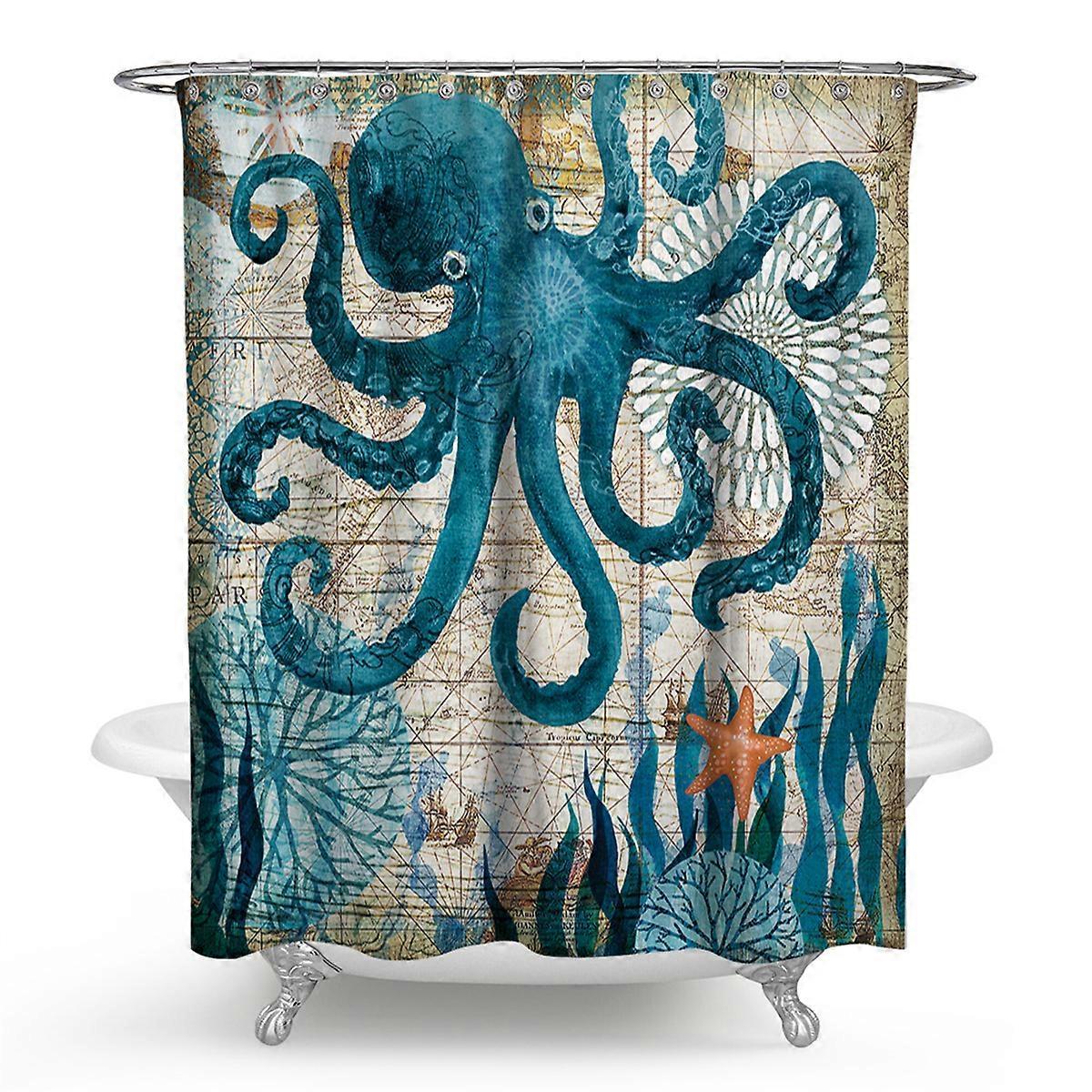 Yuzee 150x180cm Octopus Printed Polyester Waterproof Bath Shower Curtain