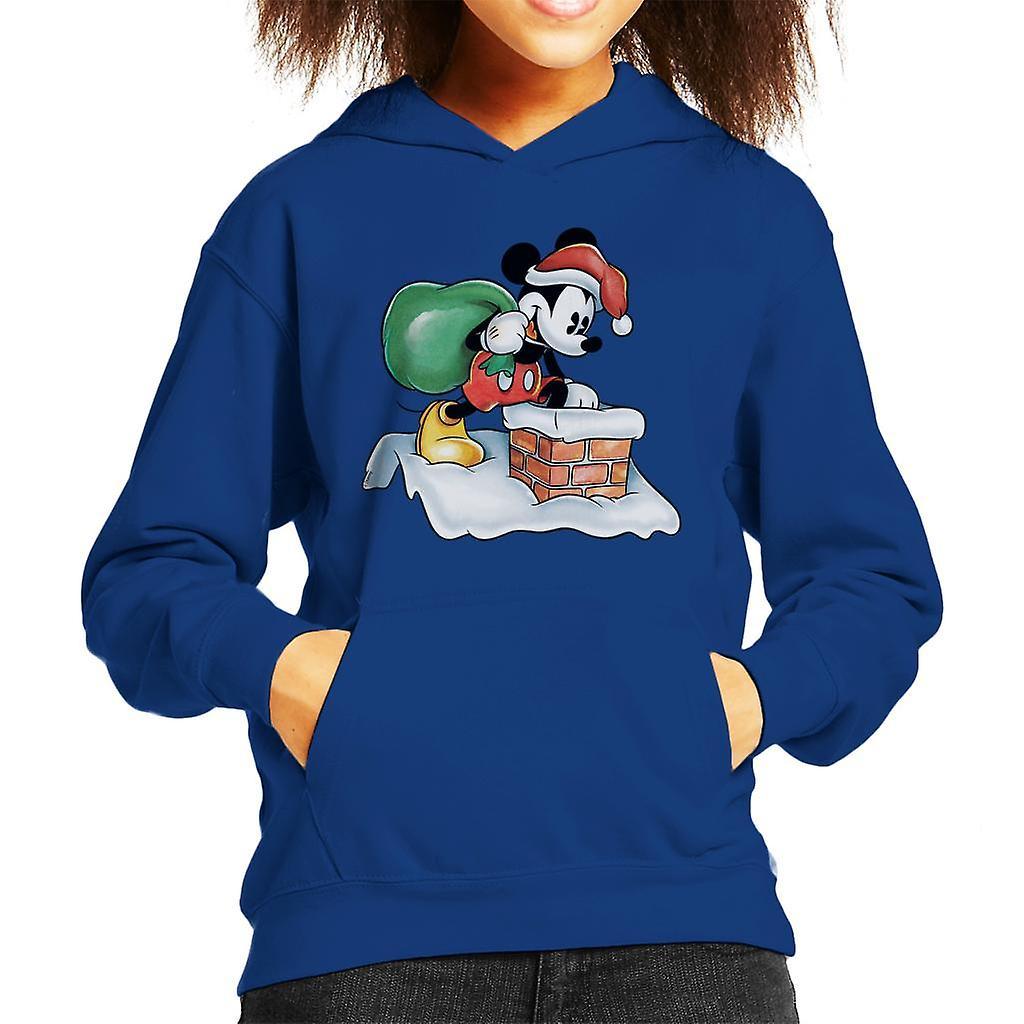 Disney Christmas Mickey Mouse Approaching Chimney Kid's Hooded Sweatshirt Royal Blue X-Large (12-13 yrs)