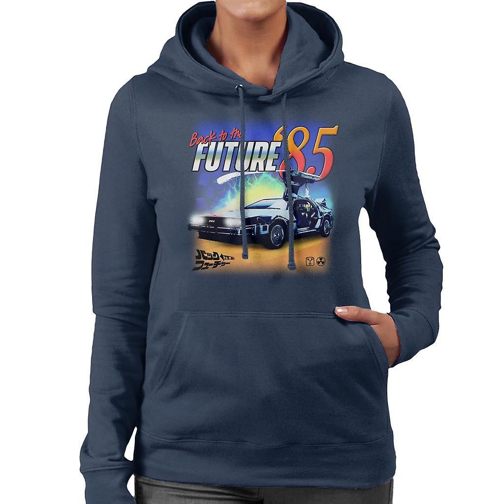 Back to the Future Delorean 85 Electric Charge Women's Hooded Sweatshirt Navy Blue Large