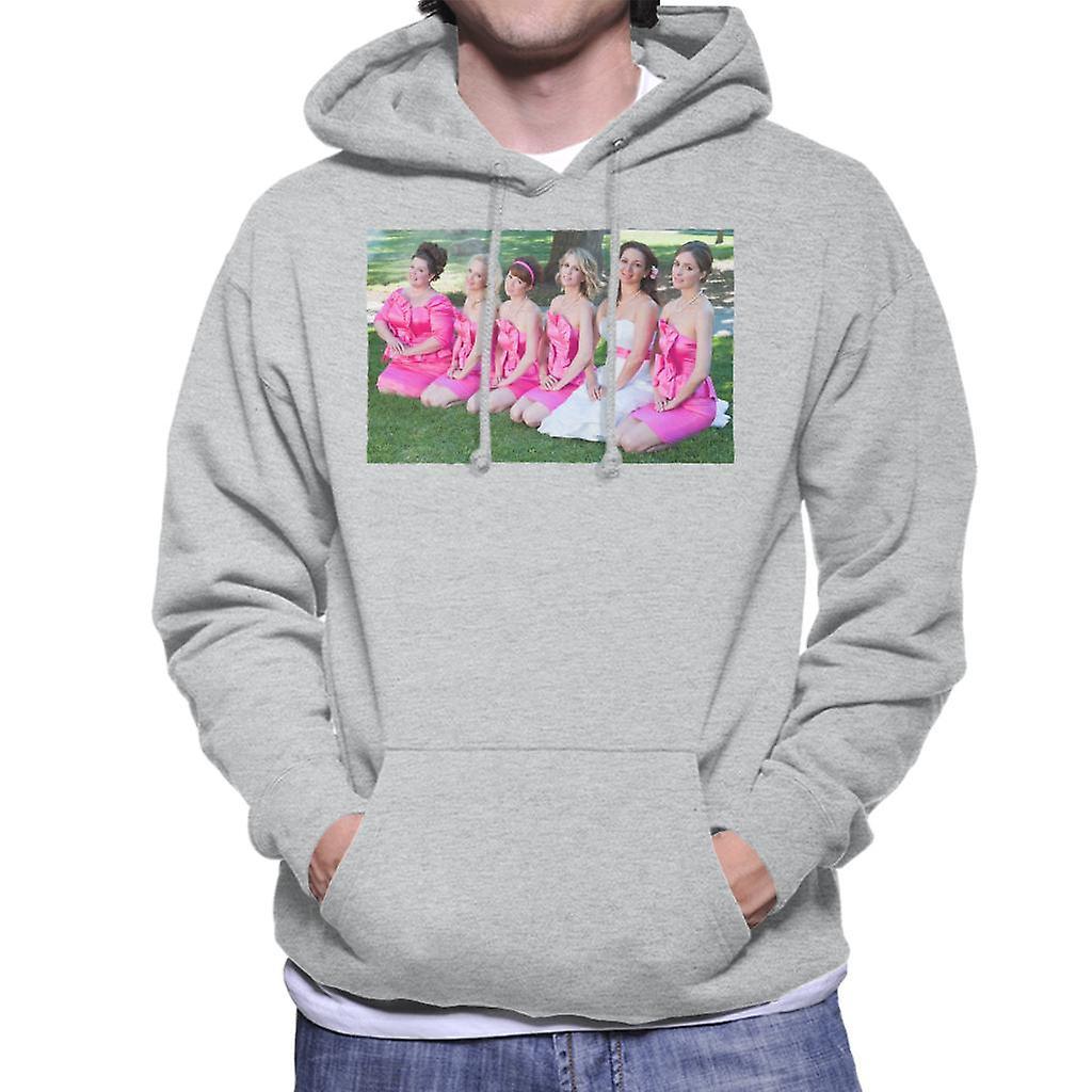 Bridesmaids Bridal Party Photo Kneeling On Lawn Men's Hooded Sweatshirt Heather Grey XX-Large