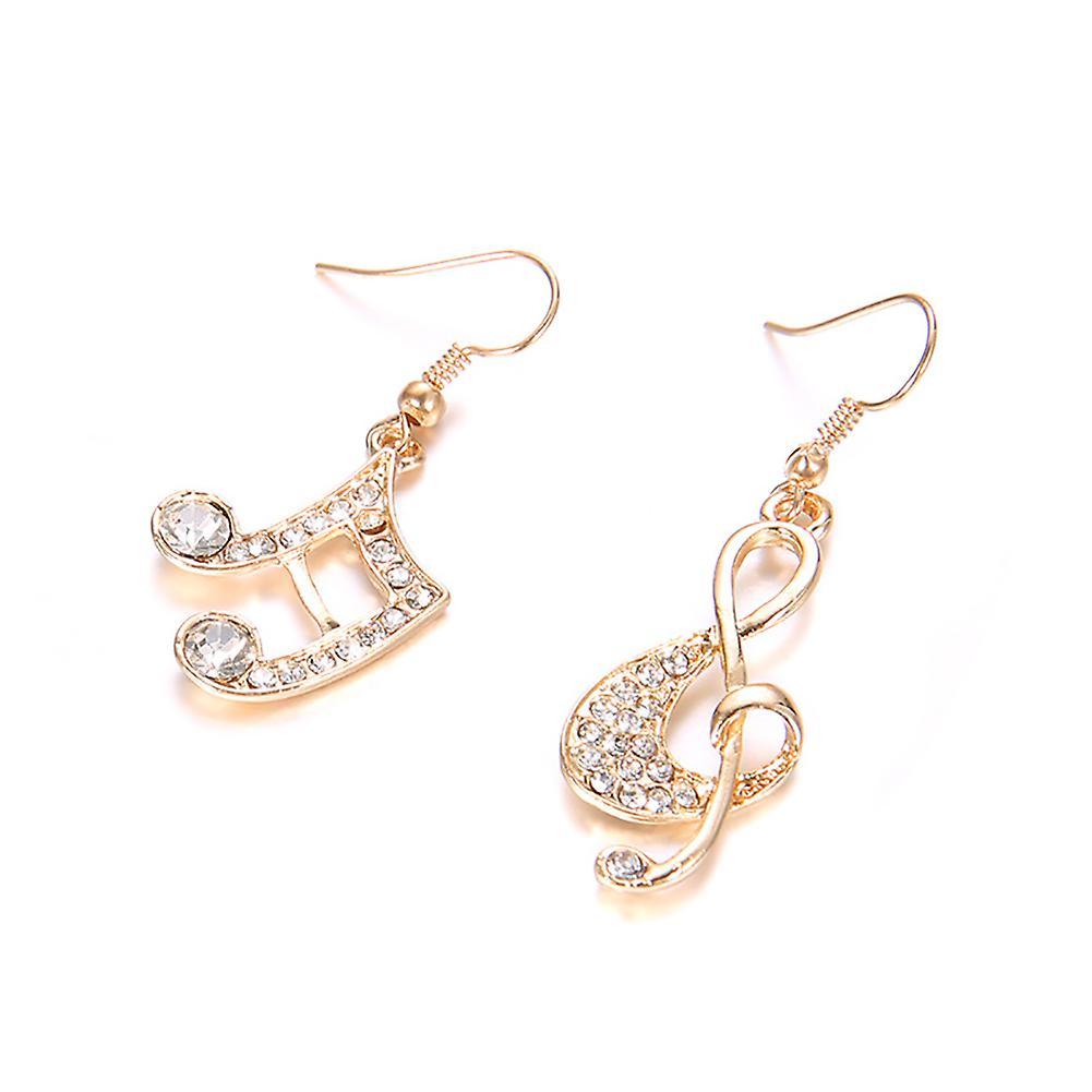 Tuelaly Fashion Women Music Note Treble Clef Rhinestone Dangle Hook Earring Jewelry Golden