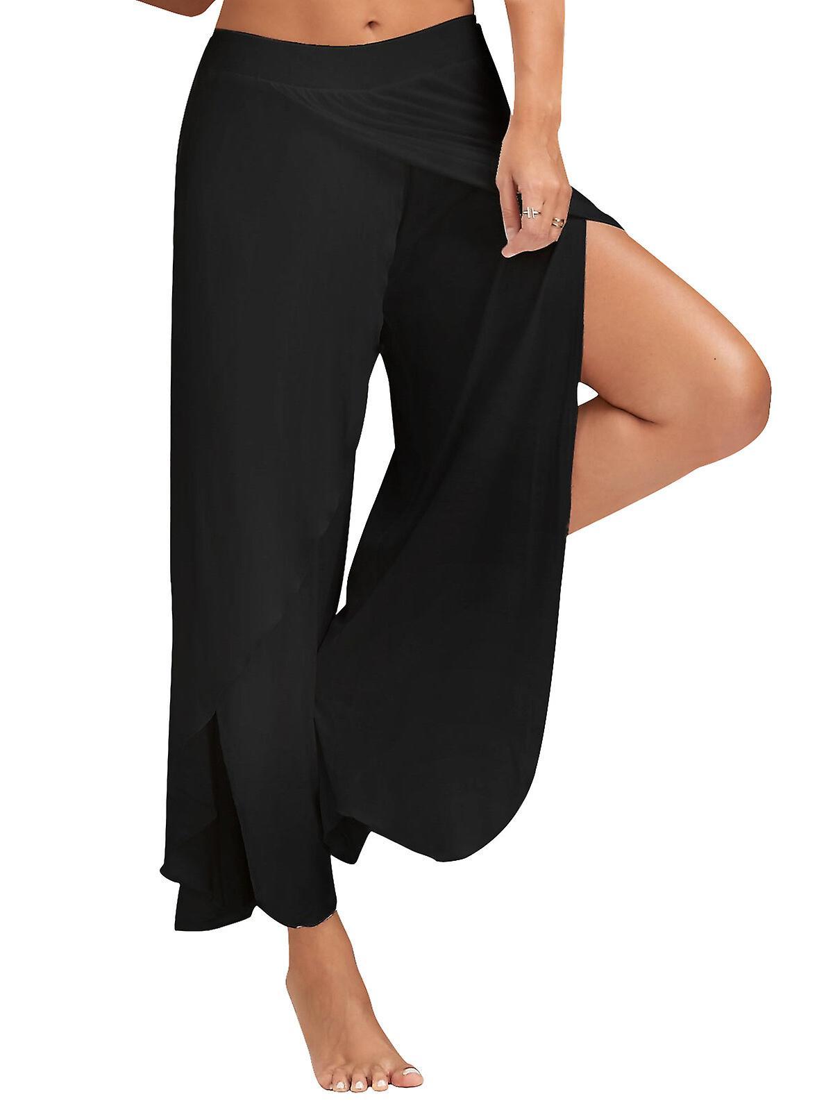 Gangxun Women's Culottes Wide Leg Chinos Pants Trousers Baggy Black White Wine Mid Waist Basic Casual / Sporty Casual Daily Yoga Ruffle Layered Str...