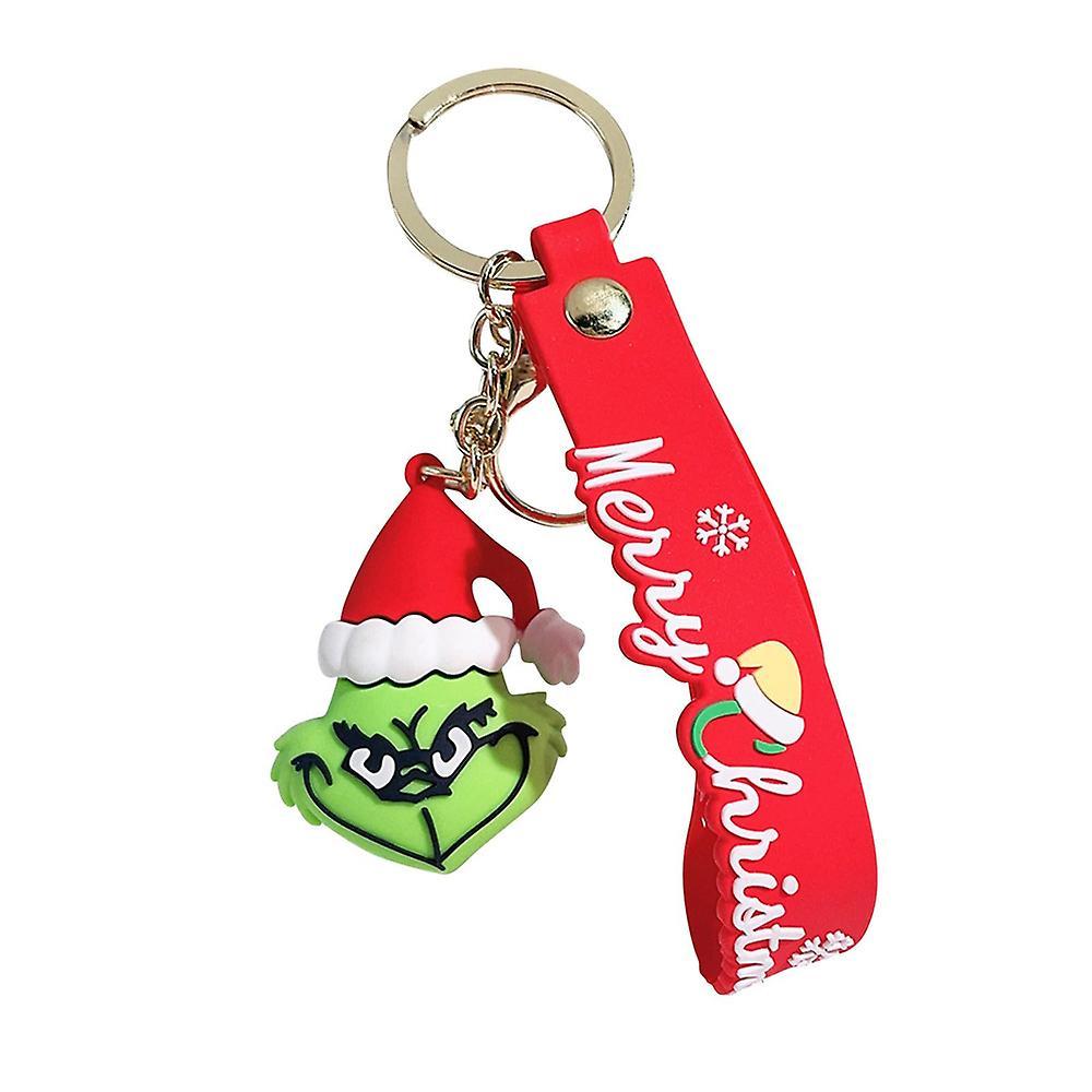 Ochime Merry Christmas Grinch Keychain For Kids Xmas Gifts, Cute Cartoon Grinchmas Car Keychain Pendant Decoration Decors Red Hat