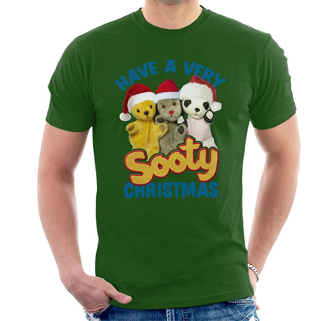 Sooty Christmas Have A Very Sooty Christmas Blue Text Men's T-Shirt Bottle Green X-Large