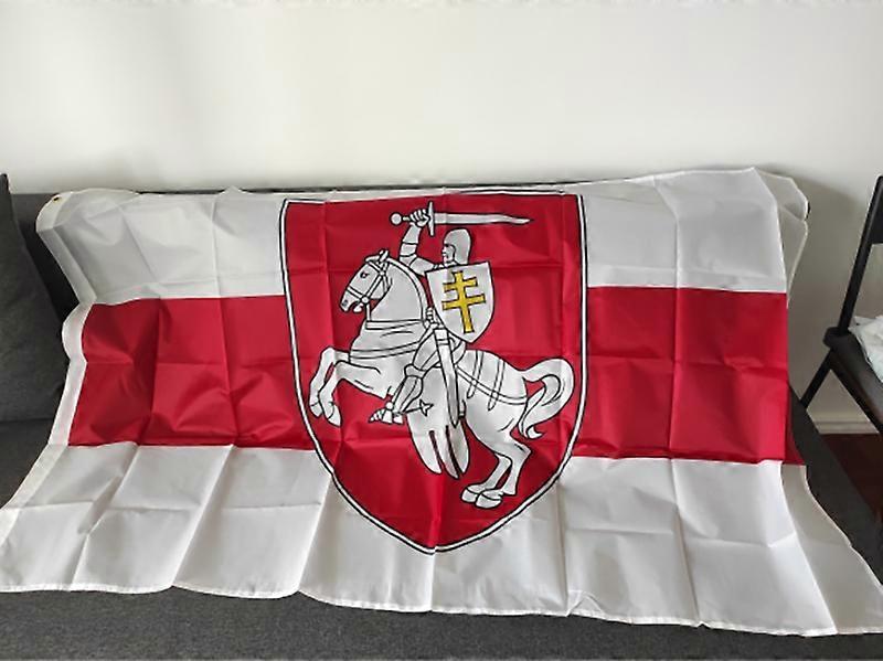 Redkid flagshow Belarus White Knight Pagonya Flag 90x150cm Polyester Belarusian Ensign with Coat of Arms Flag For Decora 90 x 150cm