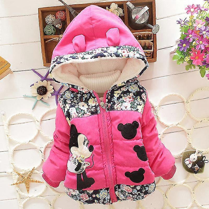 Hcankcan Kid Girl Minnie Padded Coat Hooded Puffer Jacket Winter Warm Outerwear Rose Red 3-4 Years