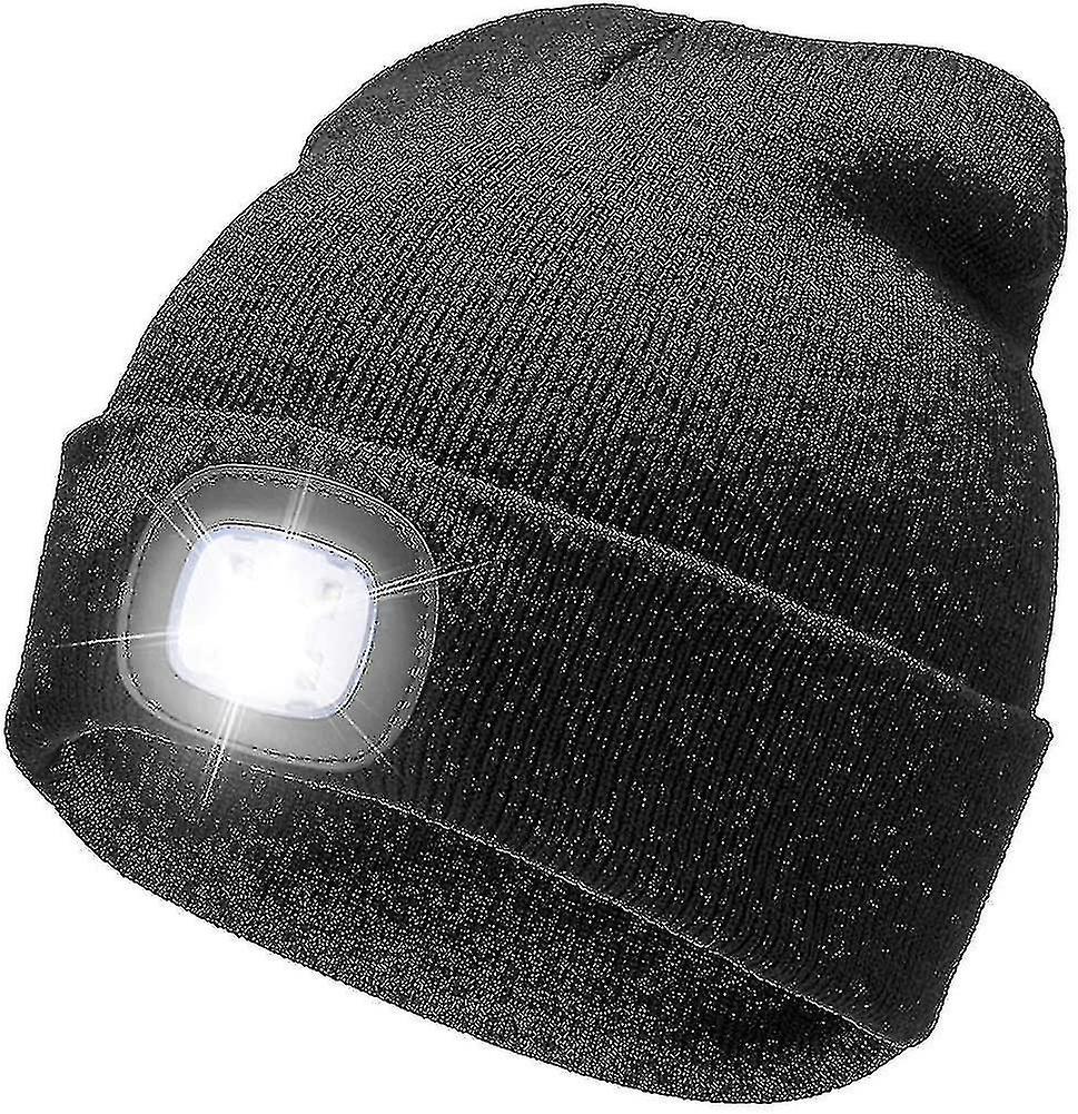 Tianzun Led Lighted Beanie Cap, Usb Rechargeable 4 Led Headlamp, Unisex Knitted Hat