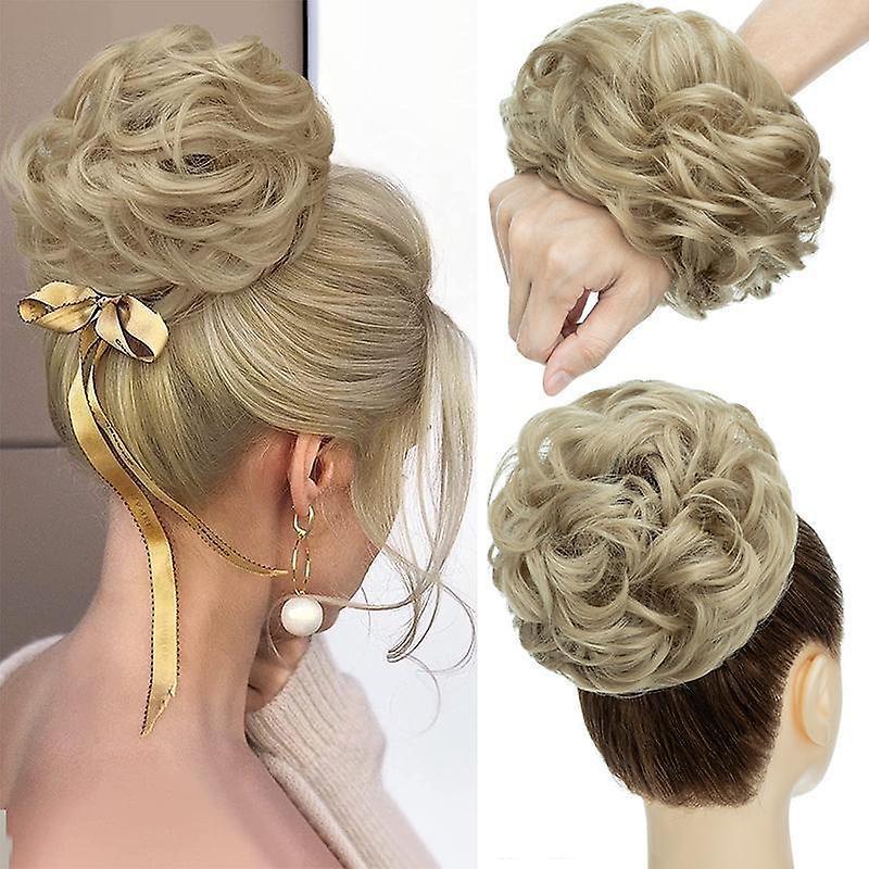 Sego Messy Bun Hair Piece Wavy Curly Scrunchies Synthetic Chignon Ponytail Hair Extensions 55g 24