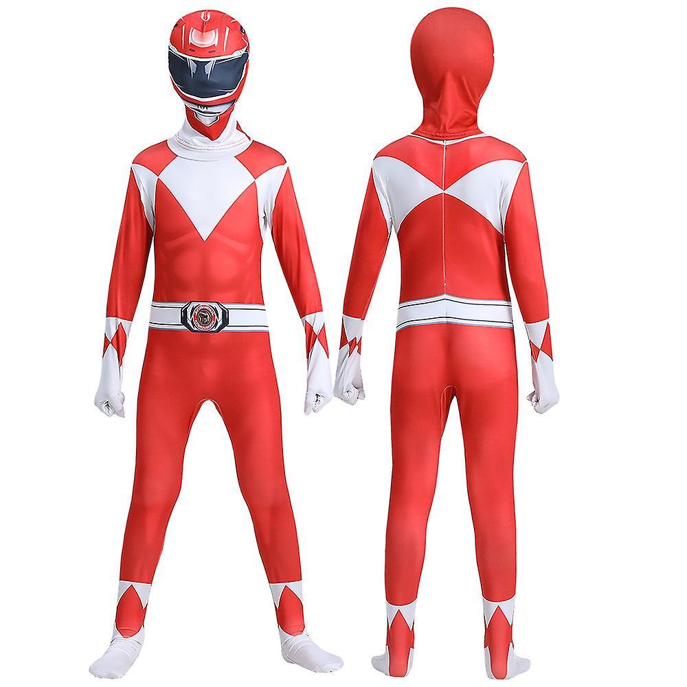 Shinestar Power Rangers Cosplay Costume Jumpsuits Bodysuits Superhero Kids Boys Halloween Party Fancy Dress Outfits Red 6-7Years