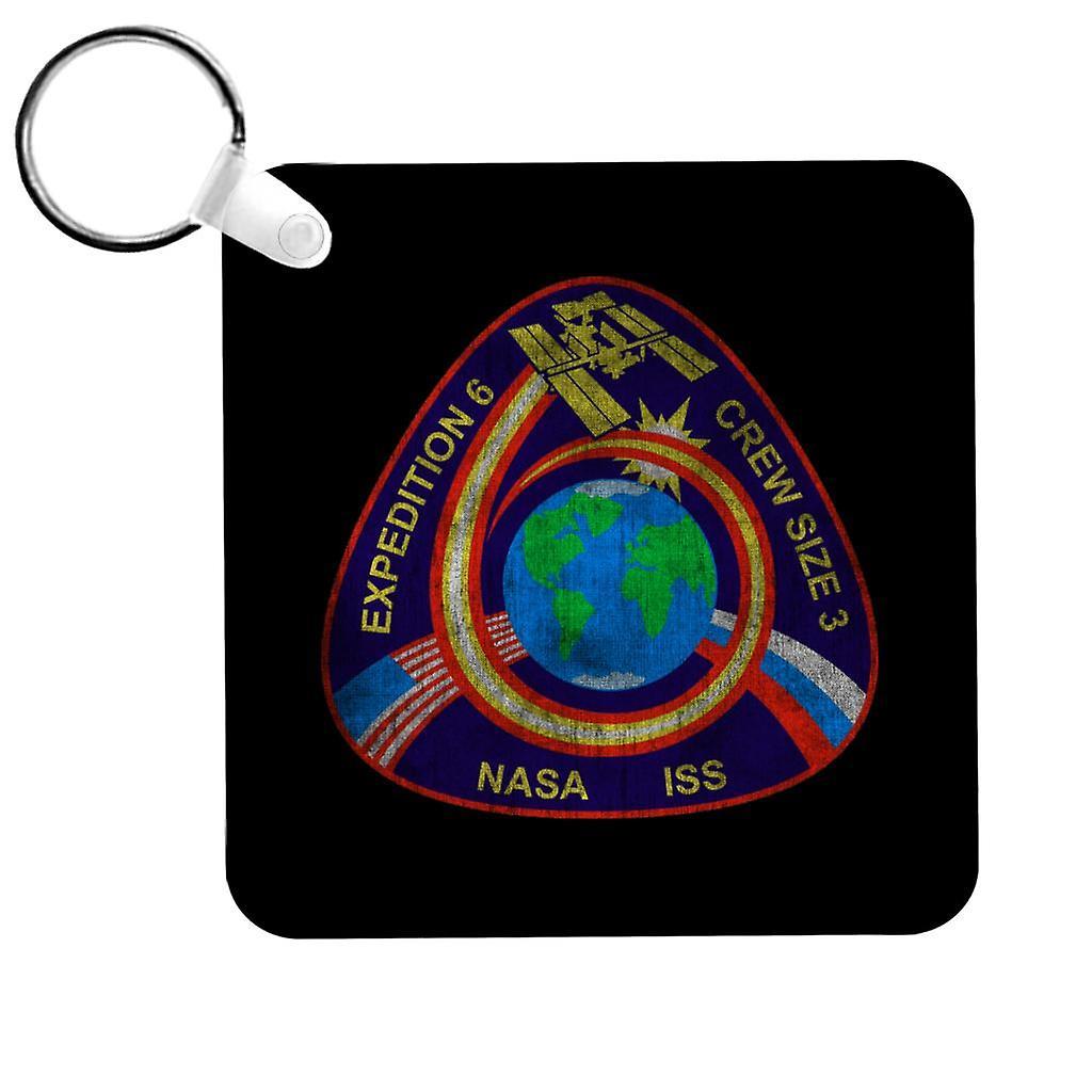 NASA ISS Expedition 6 STS 113 Mission Badge Distressed Keyring Black 5cm x 5cm