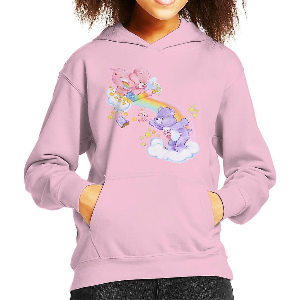 Care Bears Cheer Bear And Share Bear Unrolling A Rainbow Kid's Hooded Sweatshirt Light Pink Large (9-11 yrs)