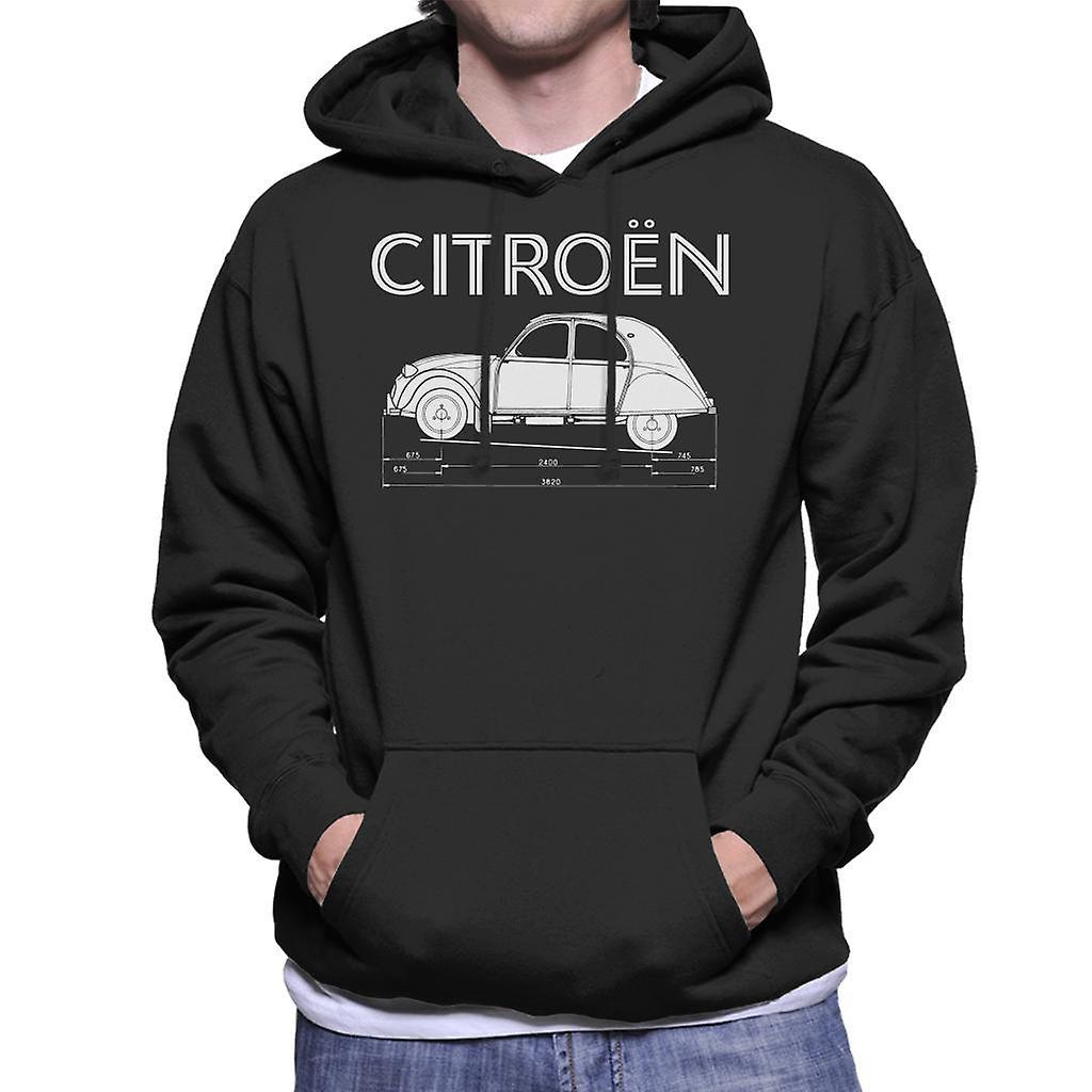 Citro�n Citroen 2CV Dimensions White Diagram Men's Hooded Sweatshirt Black Medium