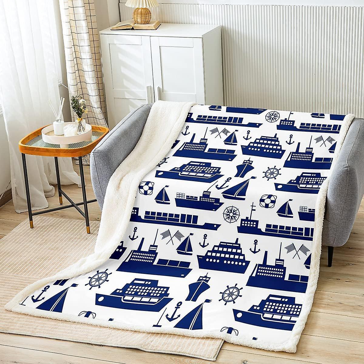 Kerota Nautical Anchor Fleece Blanket Ocean Sailboat Marine Vehicle Throw Blanket for Bed Sofa Kids Boys Retro Sea Adventure Sherpa Blanket Ultra S...