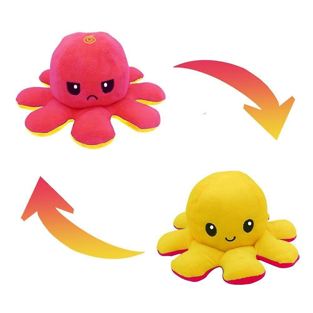 Slowmoose Octopus Design, Reversible Plush And Stuffed Doll Toy Yellow + Rose Red