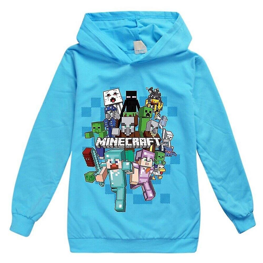 Meet Kids Minecraft Hoodie Hooded Sweatshirt Pullover Tops Gifts 5-12 Years Light Blue 9-10Years