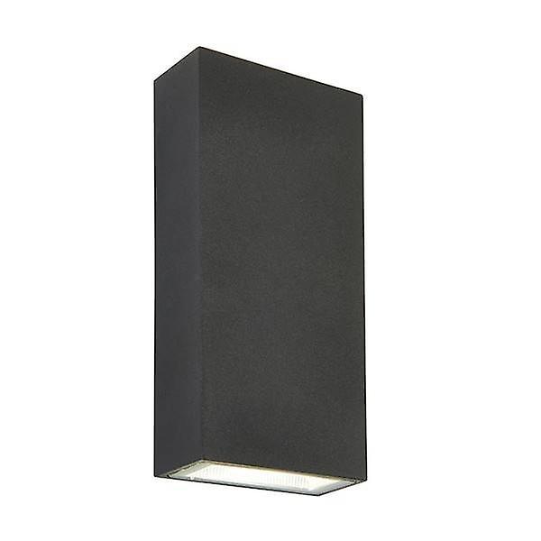 Saxby Lighting Morti Integrated LED 2 Light Outdoor Up Down Wall Light Textured Dark Matt Anthracite, Glass IP44