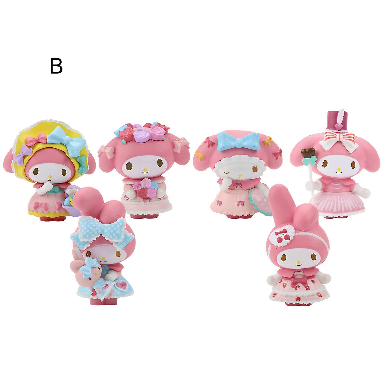 Somerway 6Pcs Action Figurine Lovely High Simulated PVC My Melody Kuromi Anime Cinnamoroll Rabbit Kitty Figurine for Collection B