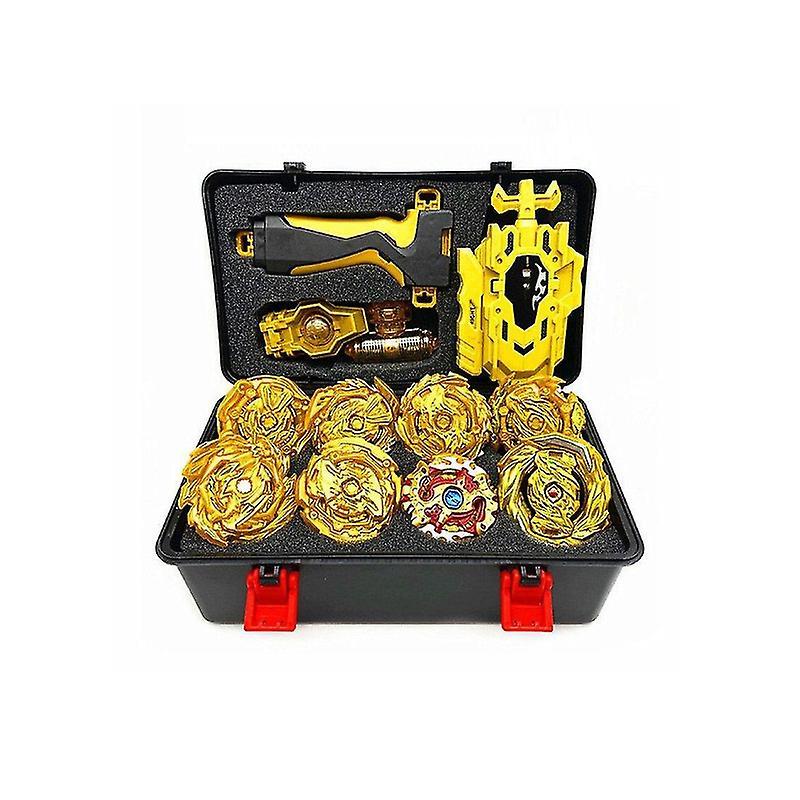 Wfuo 8pcs Golden Beyblade Set Gyro Burst With Launcher Portable Storage Box Kids Gift