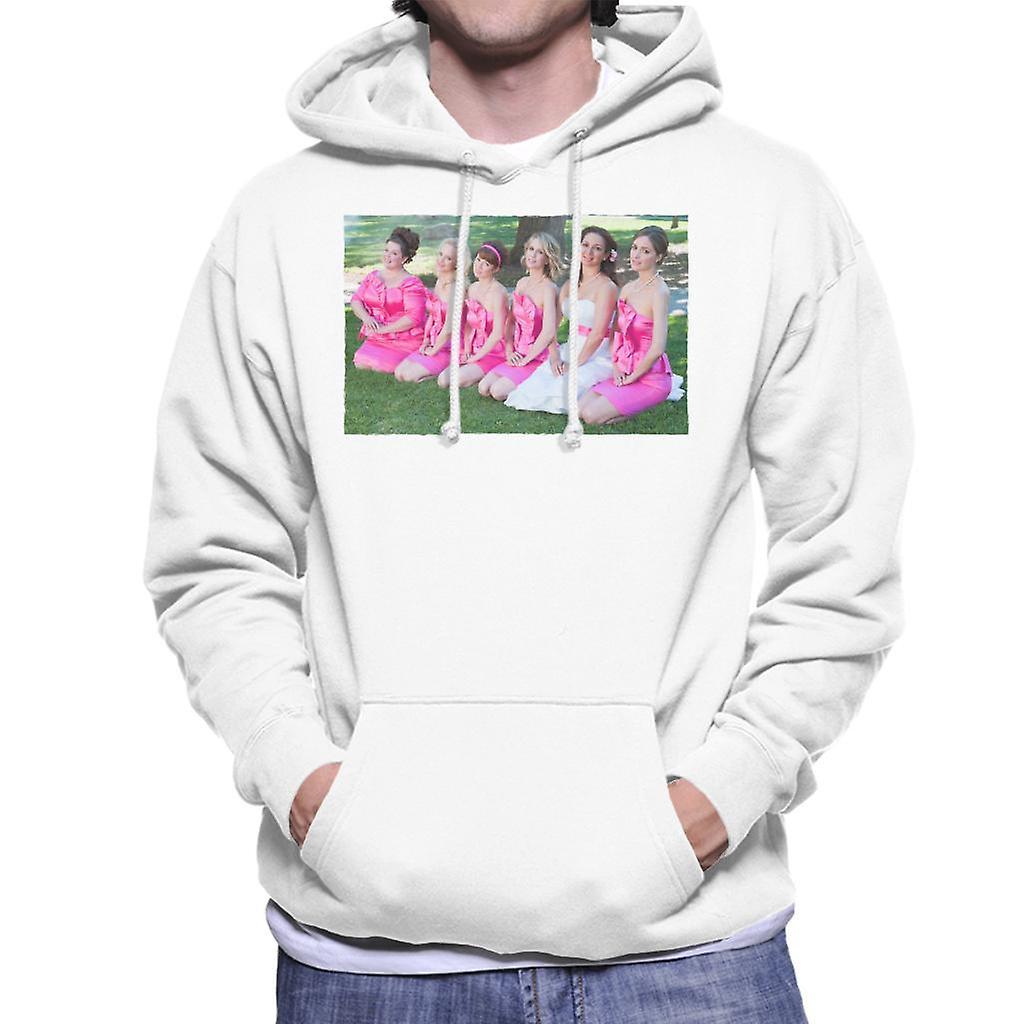 Bridesmaids Bridal Party Photo Kneeling On Lawn Men's Hooded Sweatshirt White Small