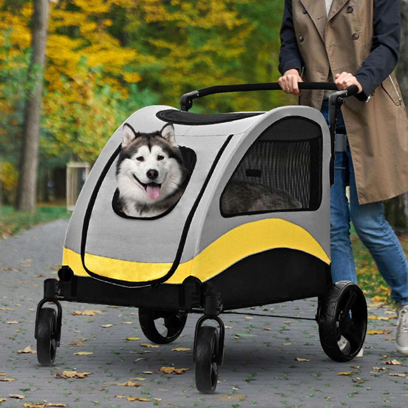 Unho Foldable 4 Wheels Dog Stroller Large Pet Jogger Carrier 50kg Easily Walk in and Out