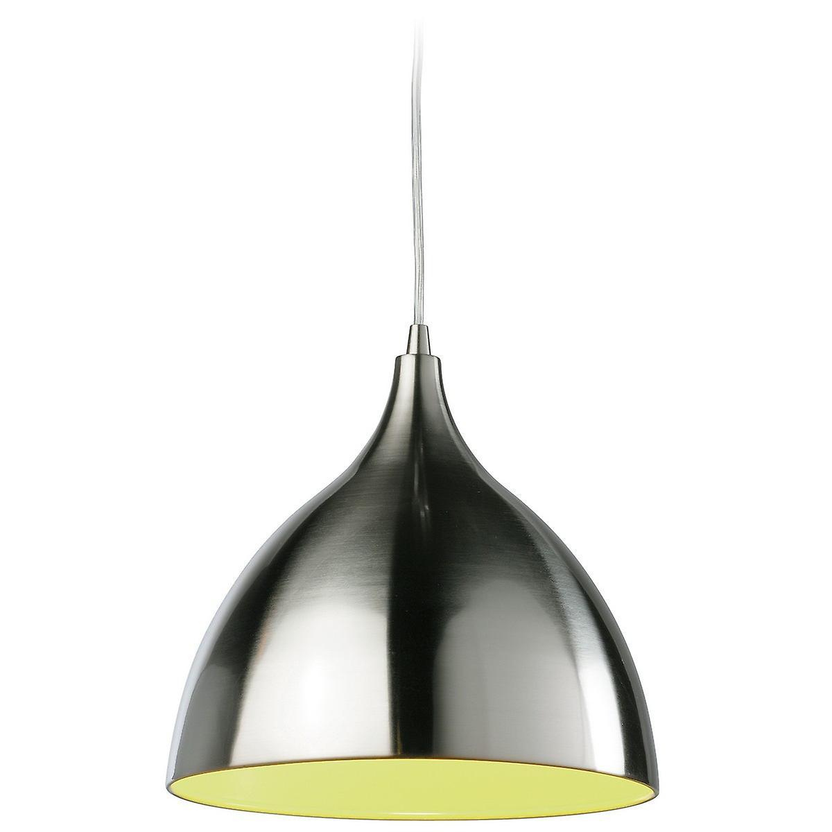 Firstlight Lighting Caf 1 Light Dome Ceiling Pendant Brushed Steel, Green Inside, E27