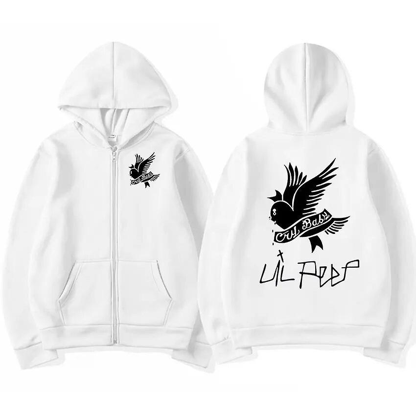 Eccpp Rapper Lil Peep Pullover Zipper Hoodie Men's Hip Hop Fashion Zip Up Sweatshirt Unisex Fleece Coats Oversized Hoodies Streetwear White L