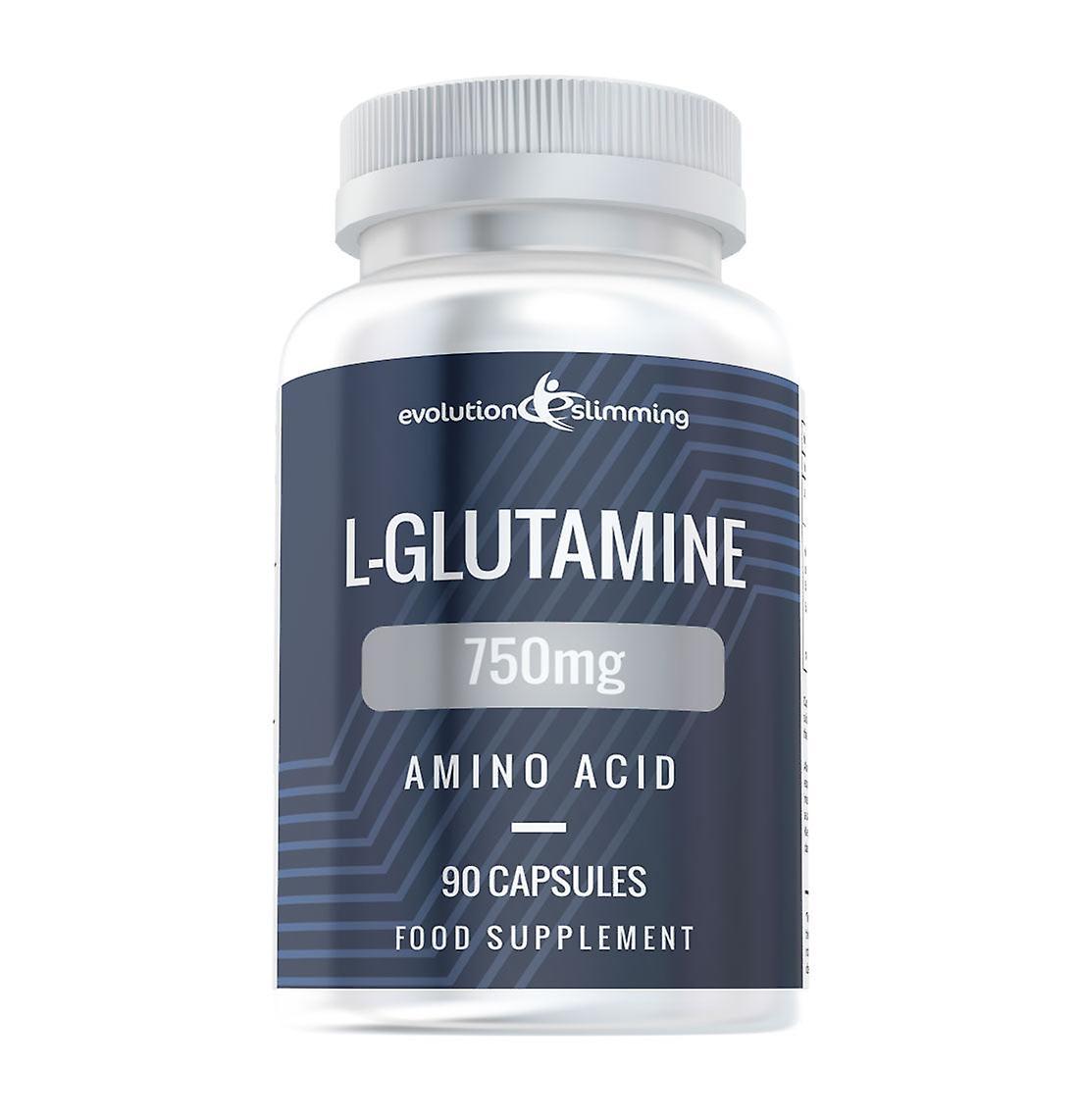 L-Glutamine 750mg - Pure Amino Acid Supplement for Muscle Recovery and Gut Health - 90 Capsules - Evolution Slimming