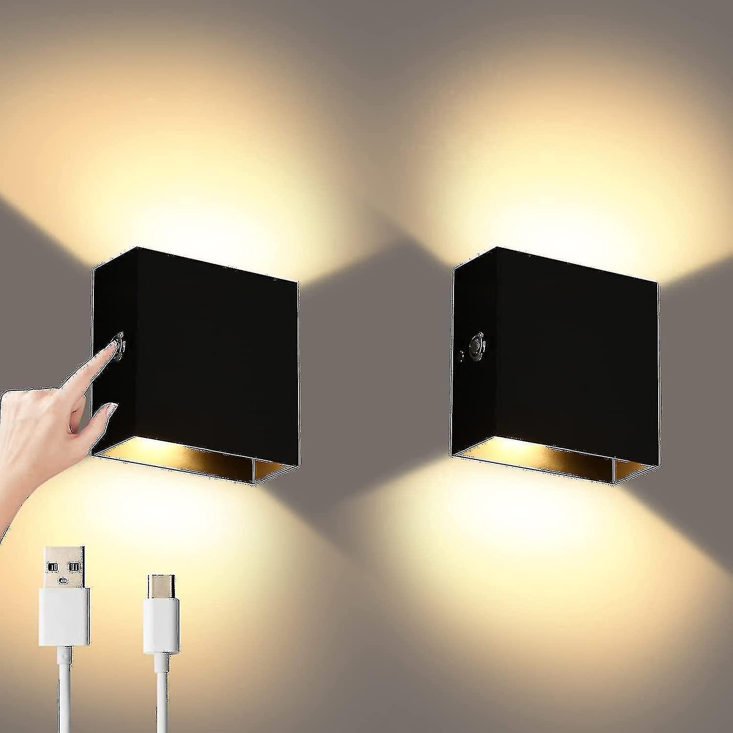 KDSKSC 2pcs Wall Lights Dimmable Rechargeable Wall Light Touch Up Down W